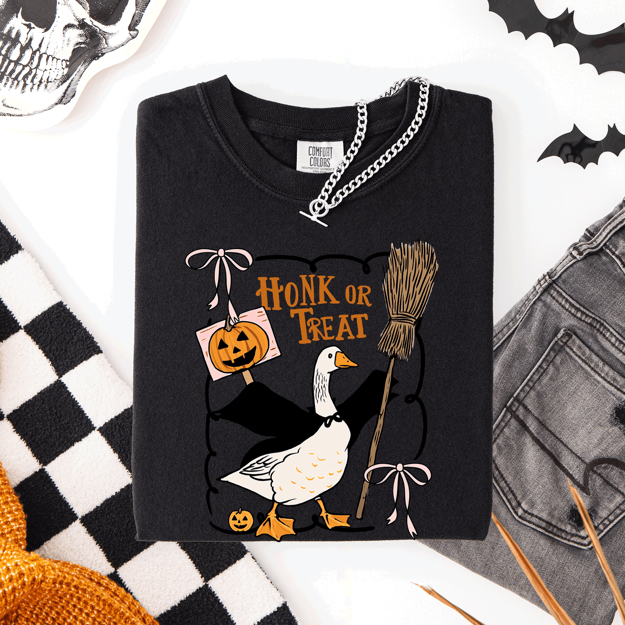 Honk Or Treat Cute Goose Halloween Witch Graphic Celebration Edition Comfort Colors Tee
