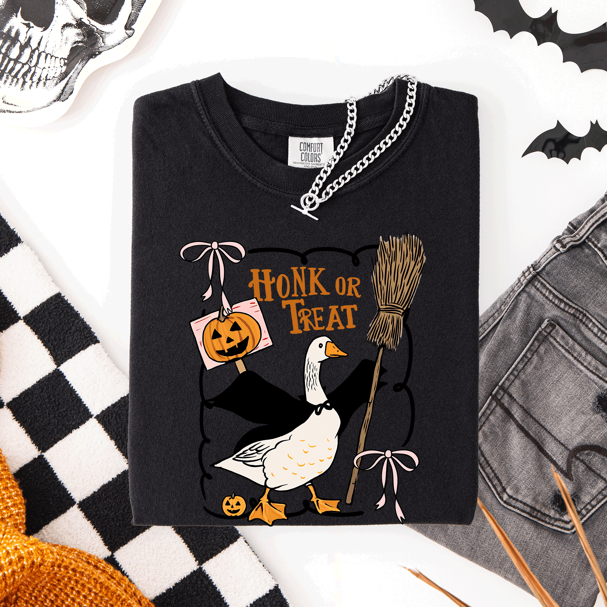 Honk Or Treat Cute Goose Halloween Witch Graphic Celebration Edition Comfort Colors Tee