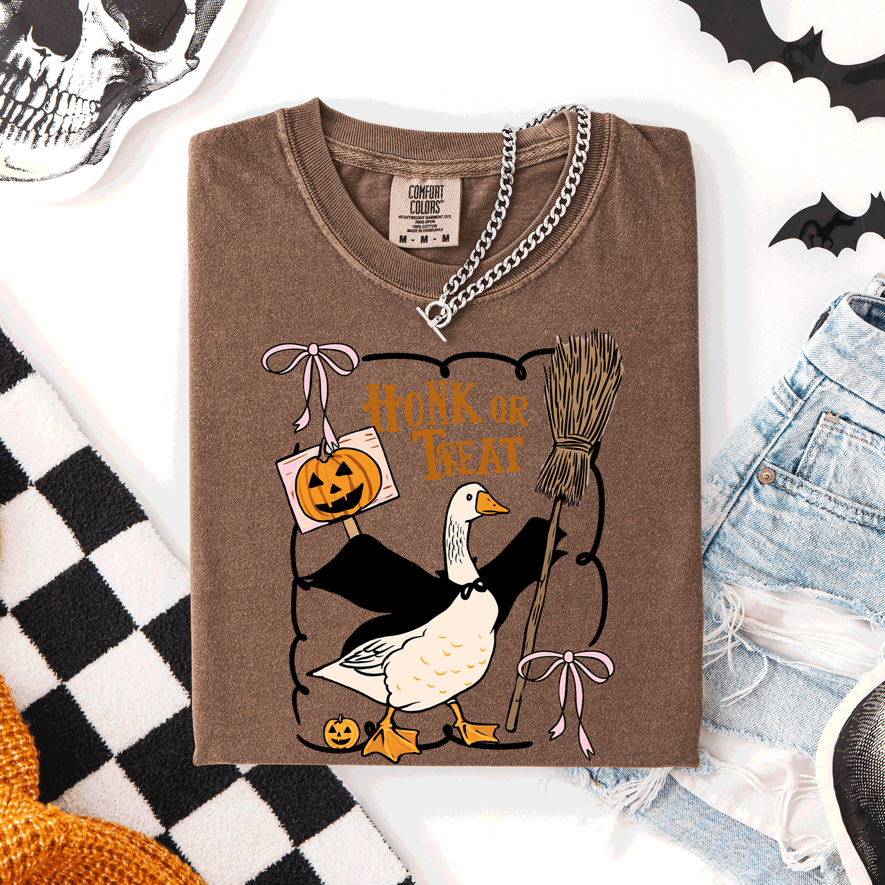 Honk Or Treat Cute Goose Halloween Witch Graphic Celebration Edition Comfort Colors Tee