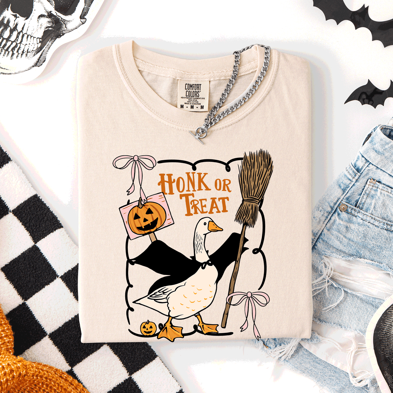 Honk Or Treat Cute Goose Halloween Witch Graphic Celebration Edition Comfort Colors Tee