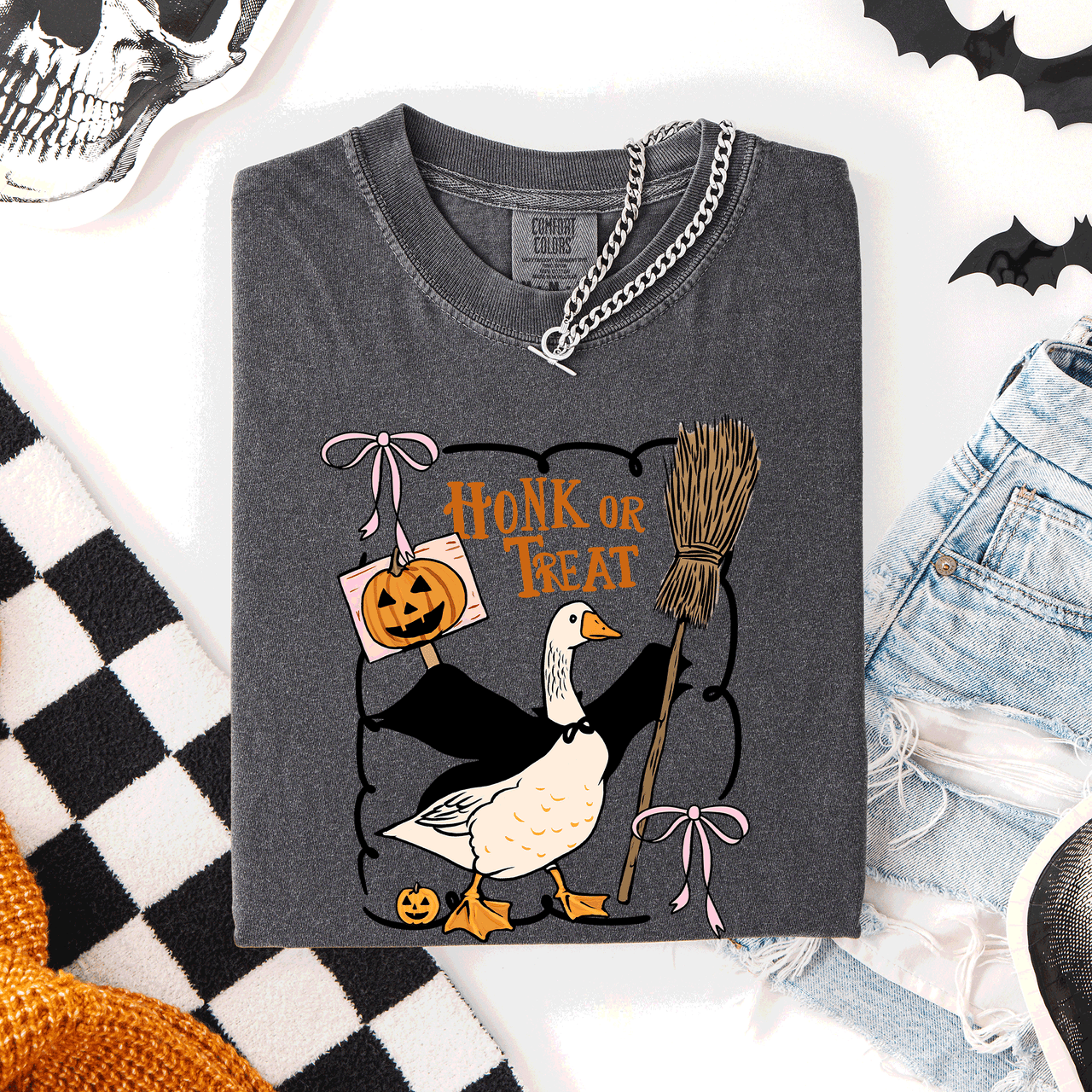 Honk Or Treat Cute Goose Halloween Witch Graphic Celebration Edition Comfort Colors Tee