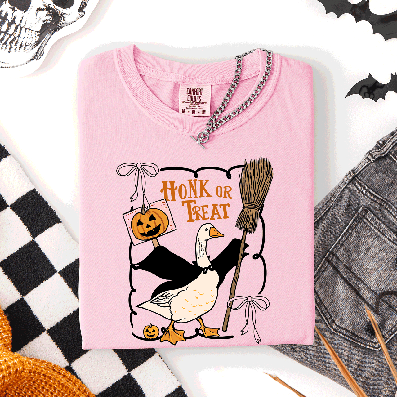 Honk Or Treat Cute Goose Halloween Witch Graphic Celebration Edition Comfort Colors Tee