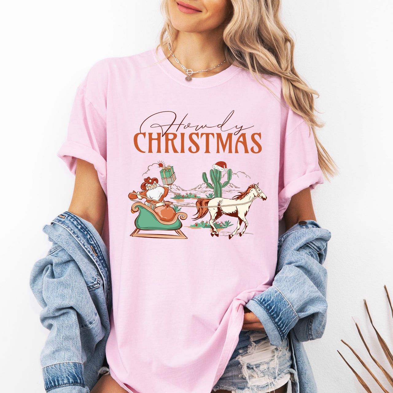 Howdy Christmas Cowboy Santa Western Sleigh Horse Country Xmas Comfort Colors Tee