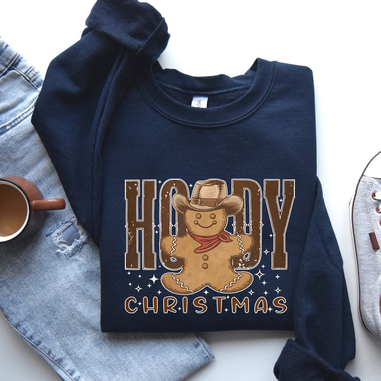 Howdy Christmas Gingerbread Man Cowboy Seasonal Western Holiday Edition Sweatshirt