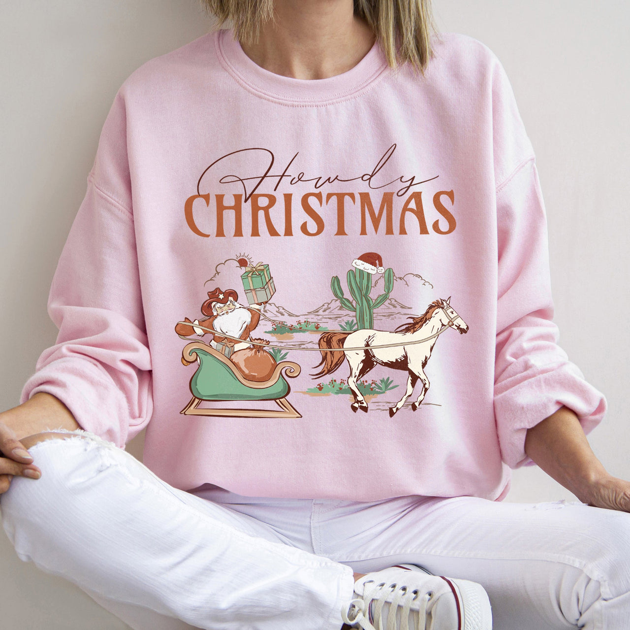 Howdy Christmas Santa Cowboy Horse Holiday Western Festive Santa Theme Cozy Sweatshirt