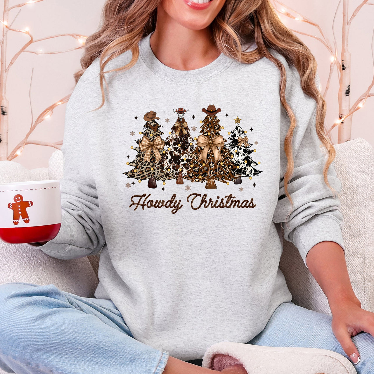 Howdy Christmas Western Santa Christmas Trees Holiday Western Theme Festive Cozy Sweatshirt