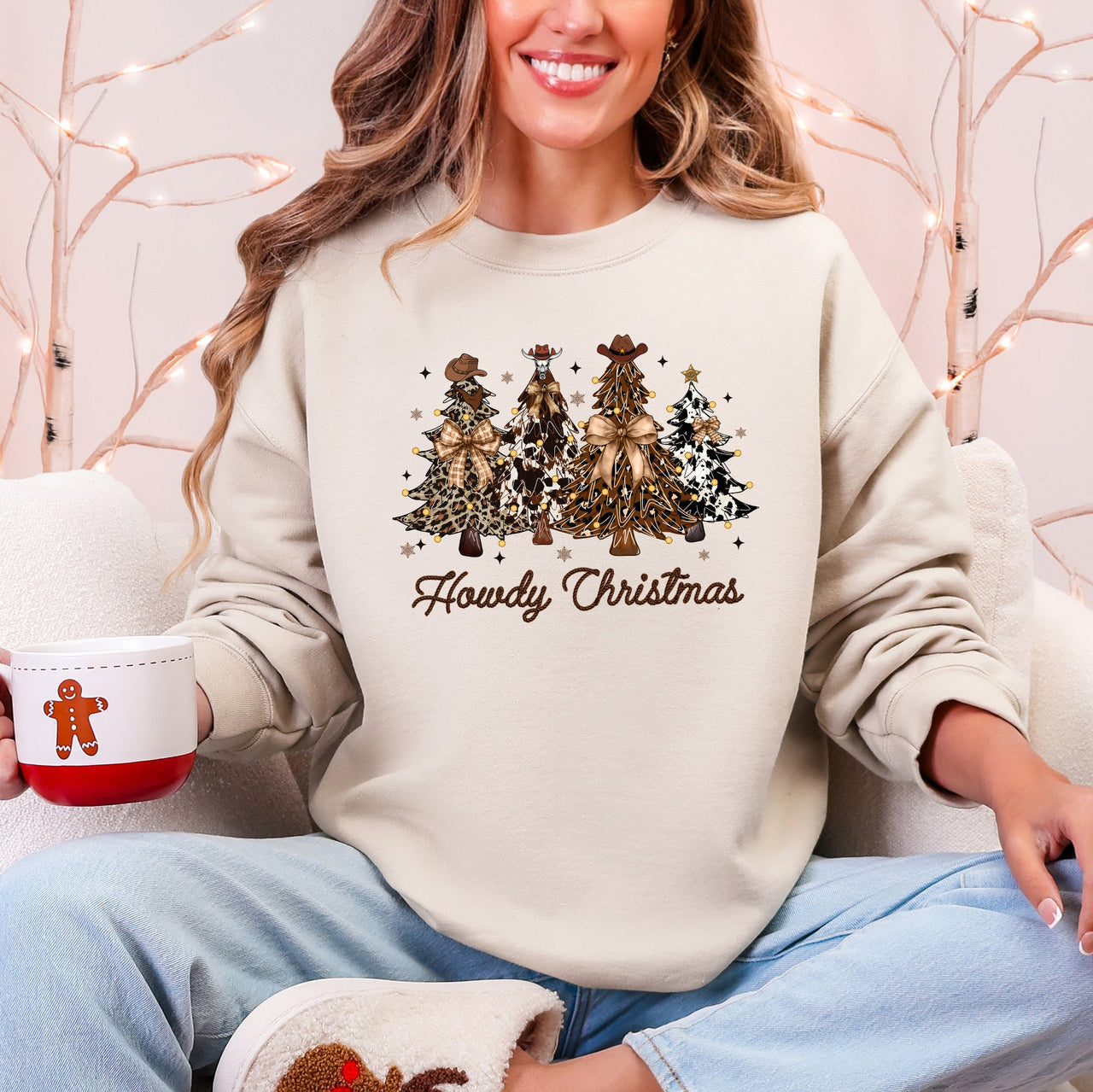 Howdy Christmas Western Santa Christmas Trees Holiday Western Theme Festive Cozy Sweatshirt
