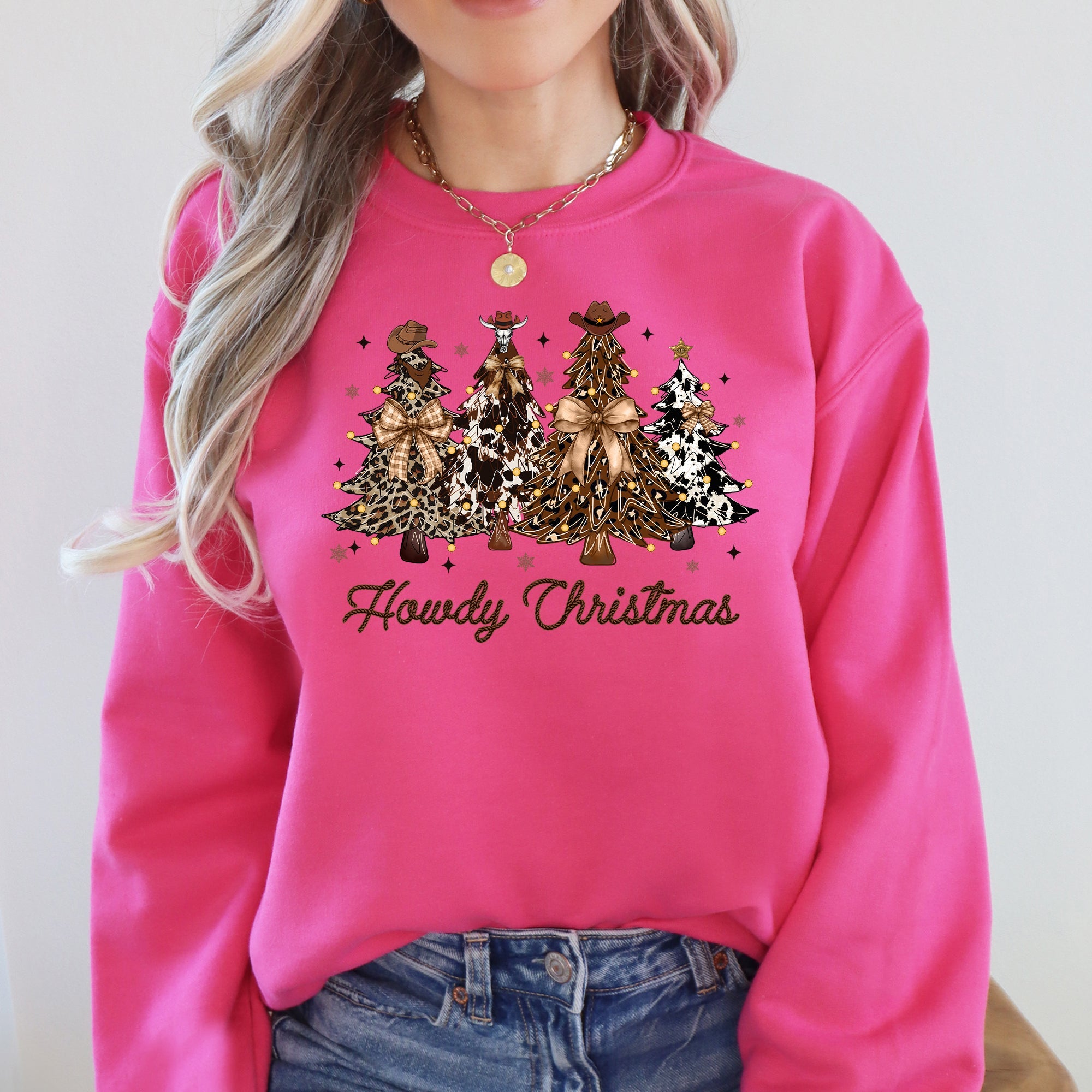 Howdy Christmas Western Santa Christmas Trees Holiday Western Theme Festive Cozy Sweatshirt
