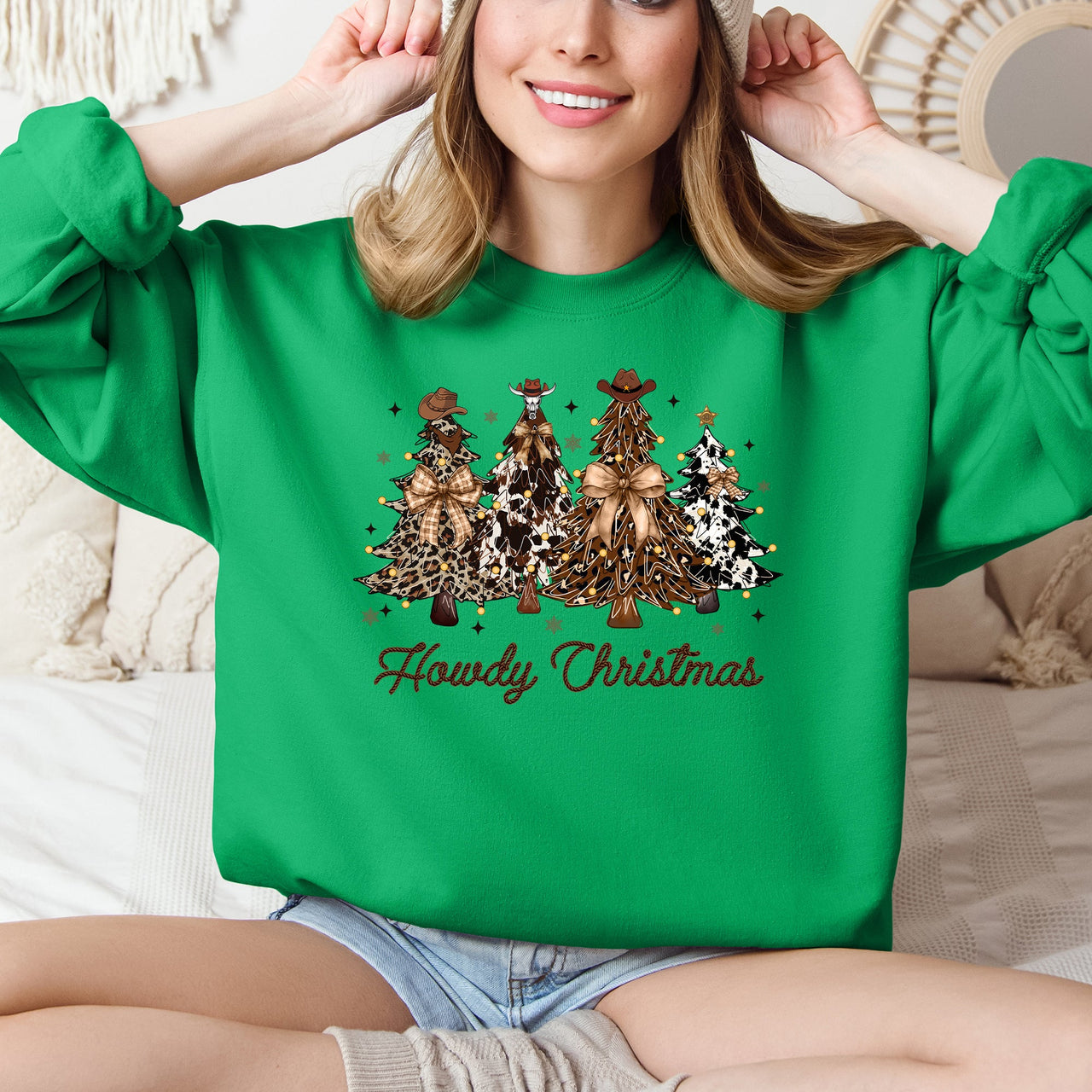 Howdy Christmas Western Santa Christmas Trees Holiday Western Theme Festive Cozy Sweatshirt