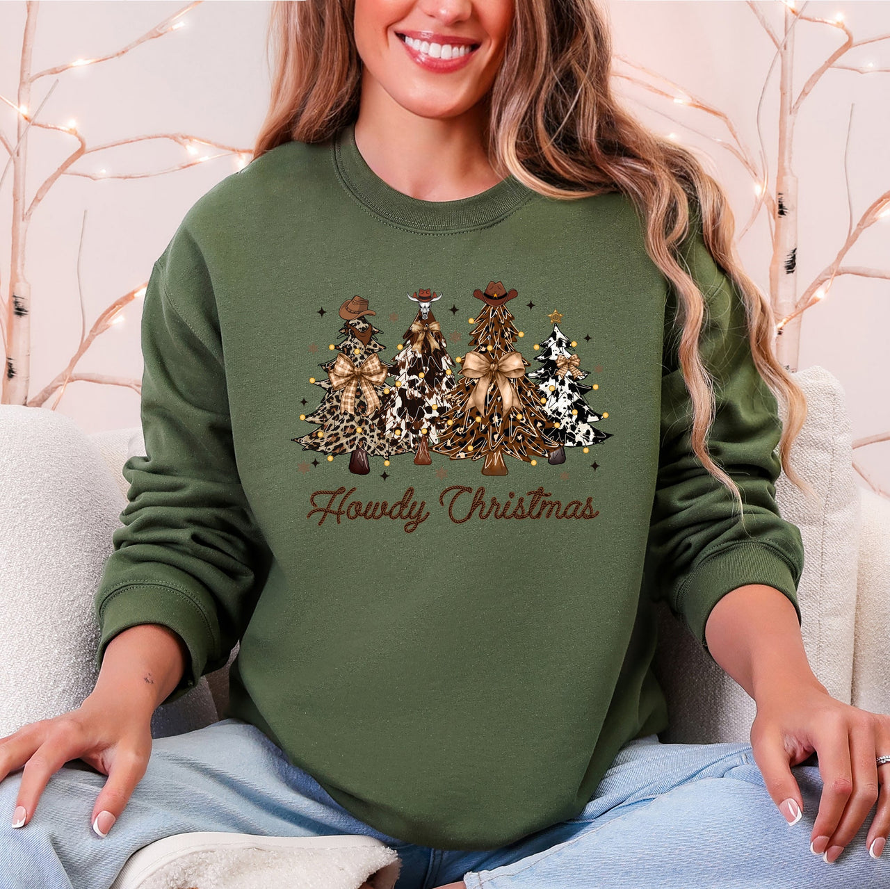Howdy Christmas Western Santa Christmas Trees Holiday Western Theme Festive Cozy Sweatshirt