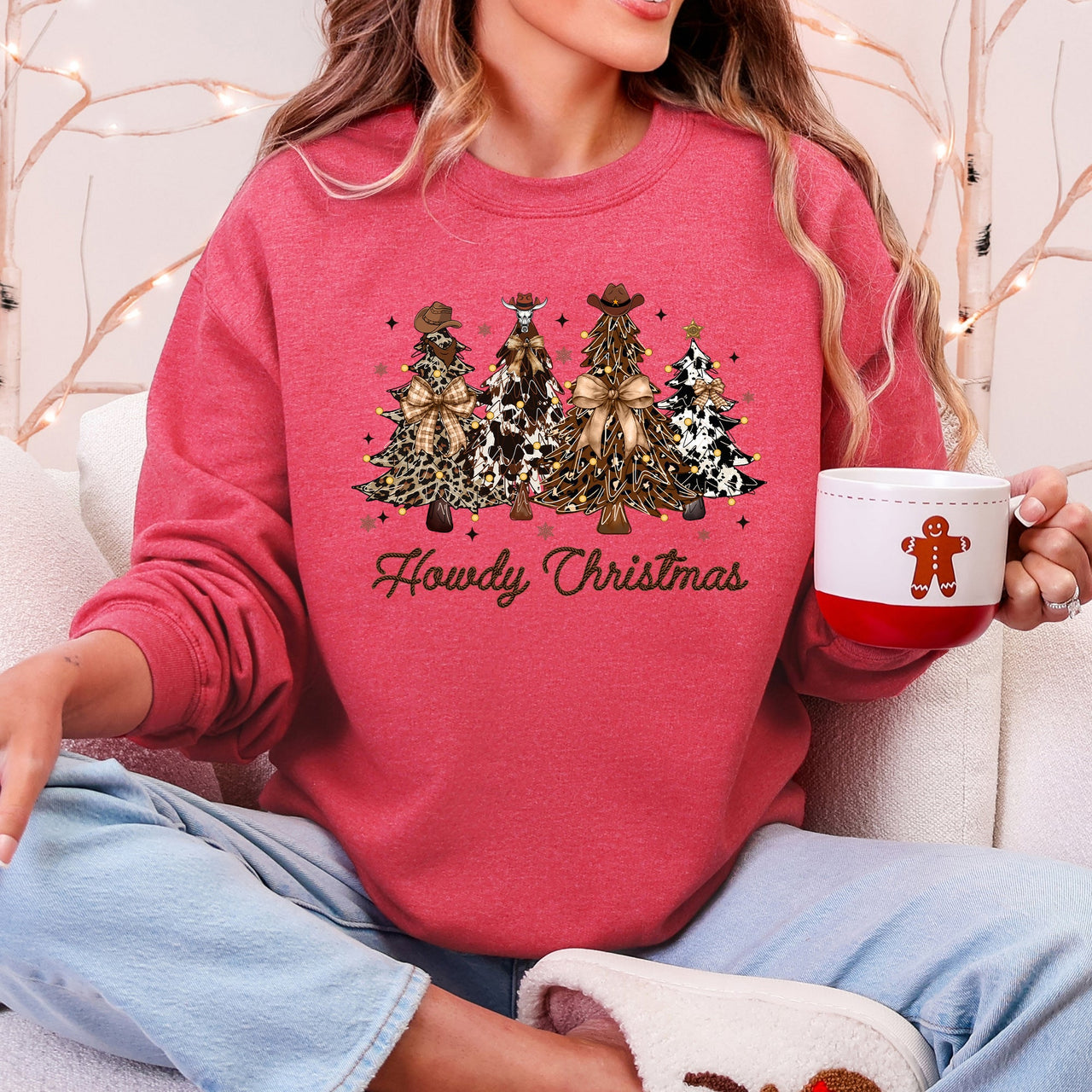 Howdy Christmas Western Santa Christmas Trees Holiday Western Theme Festive Cozy Sweatshirt