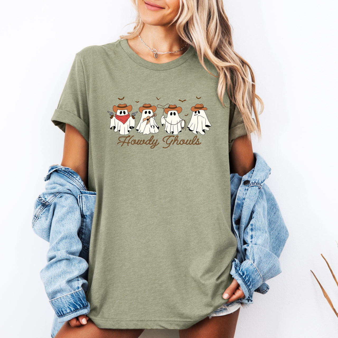Howdy Ghouls Cowboy Ghosts Western Halloween Spooky Hoedown Night Frontier Edition Graphic Tee