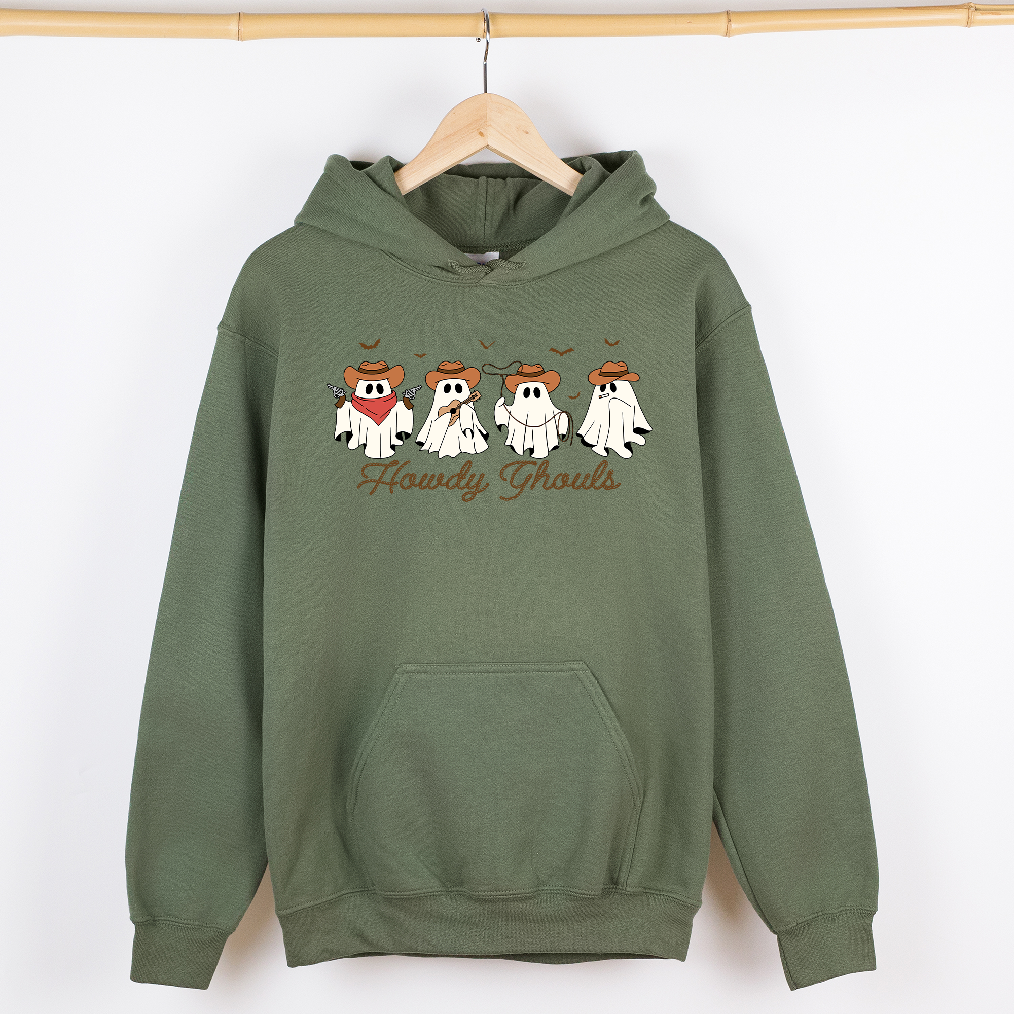 Howdy Ghouls Cowboy Ghosts Western Halloween Haunted Frontier Vintage Edition Graphic Hoodie
