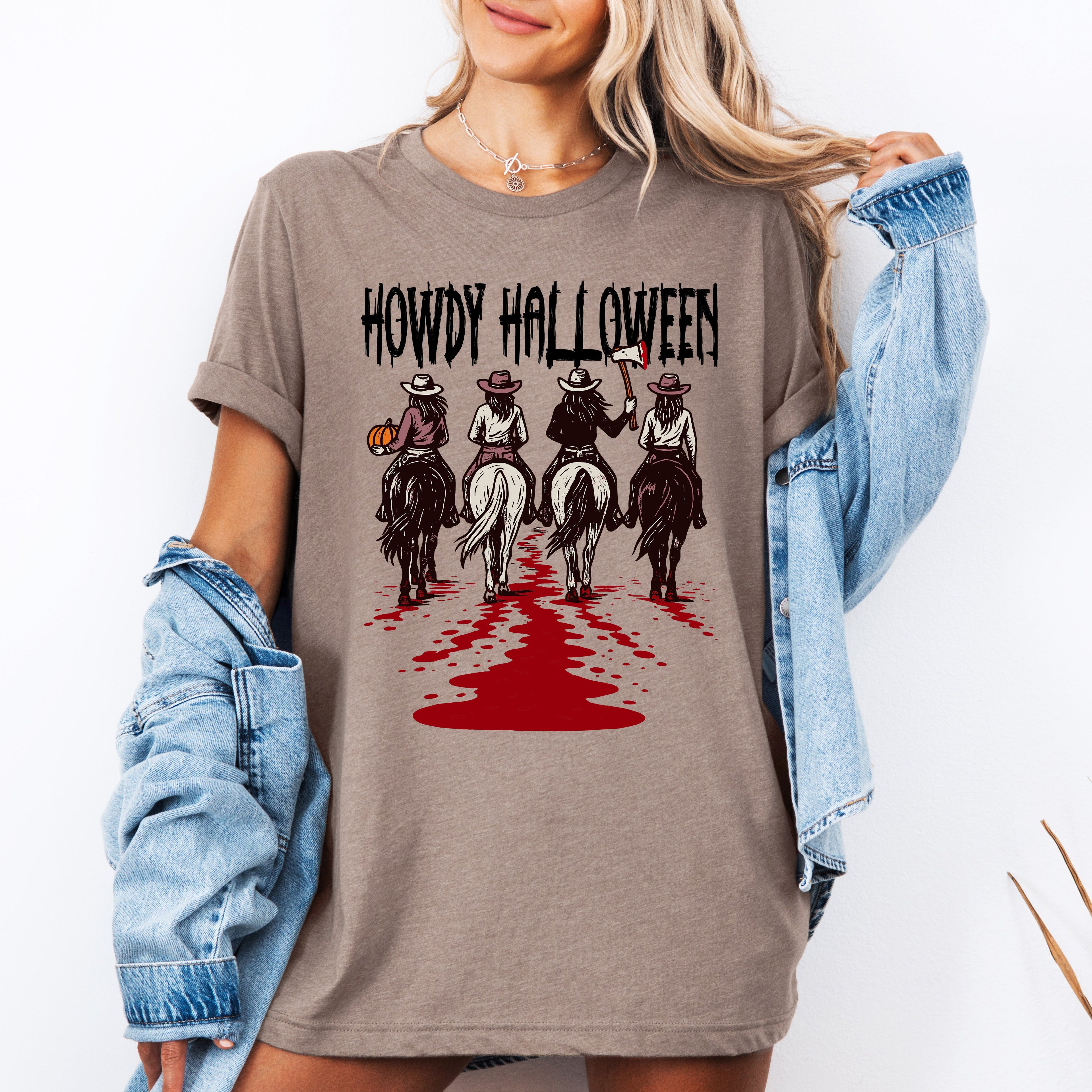 Howdy Halloween Western Cowgirl Spooky Vibe Inspired by Desert Nights and Saloon Legends Graphic Tee