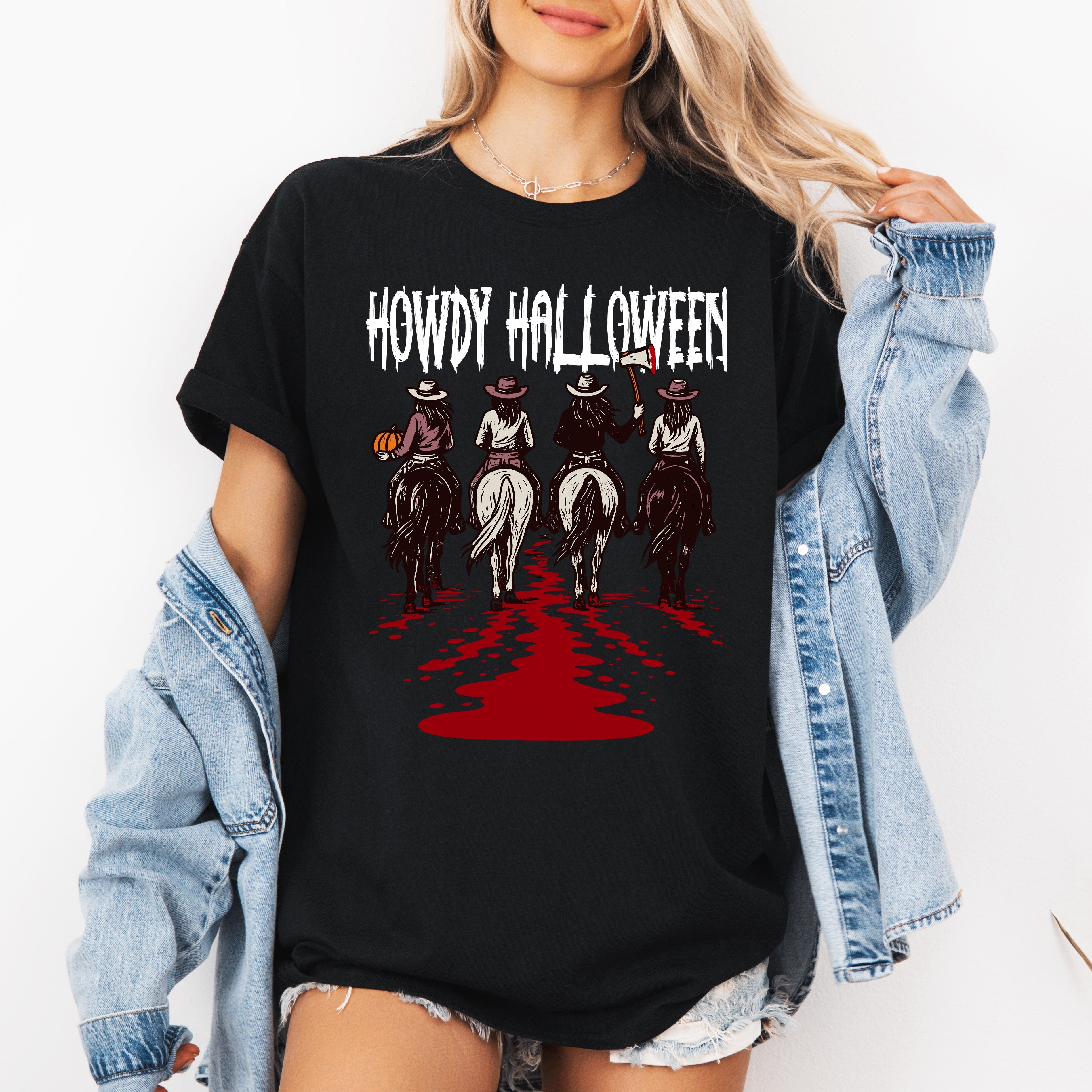 Howdy Halloween Western Cowgirl Spooky Vibe Inspired by Desert Nights and Saloon Legends Graphic Tee