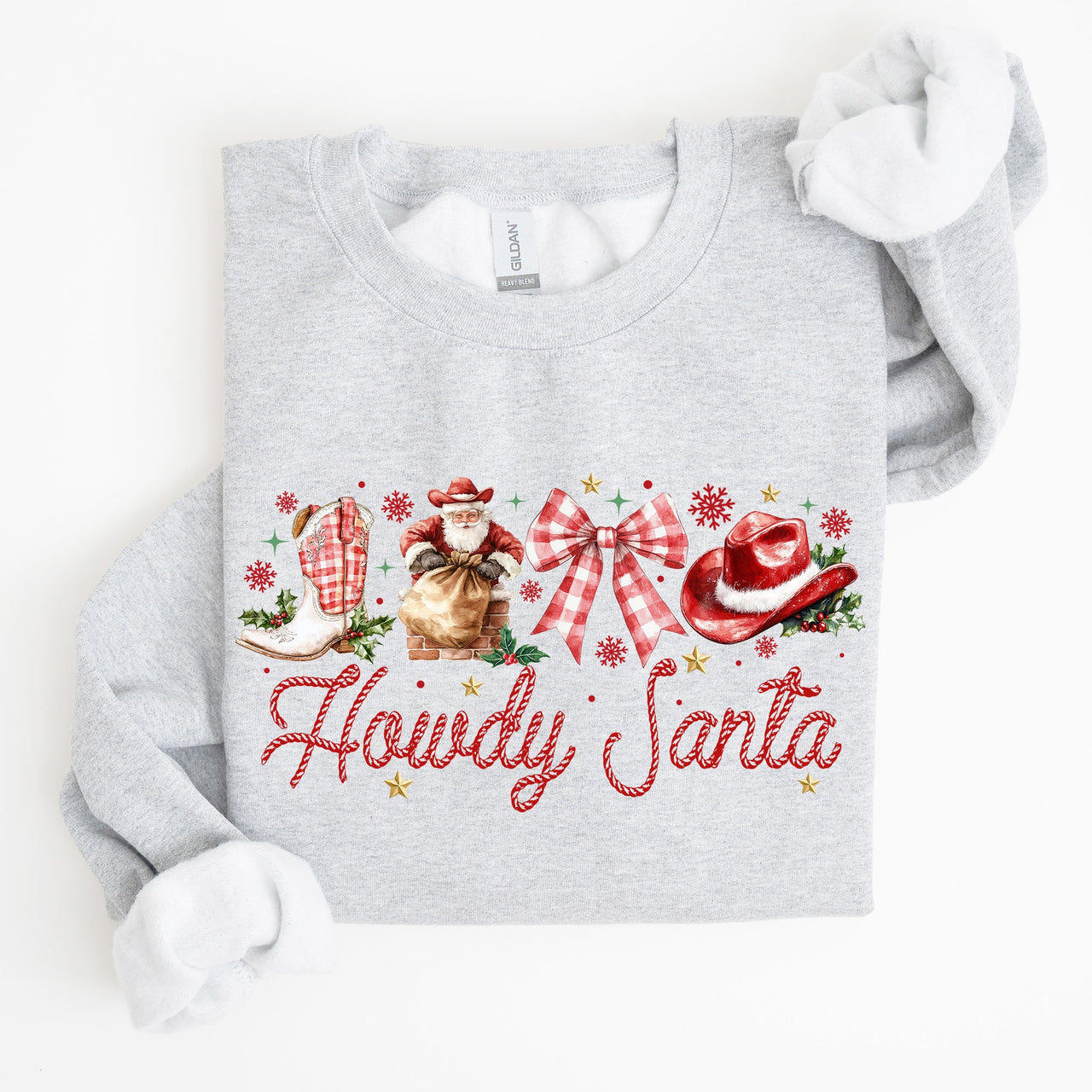 Howdy Santa Retro Country Western Cowboy Ribbon Bows Christmas Xmas Graphic Sweatshirt