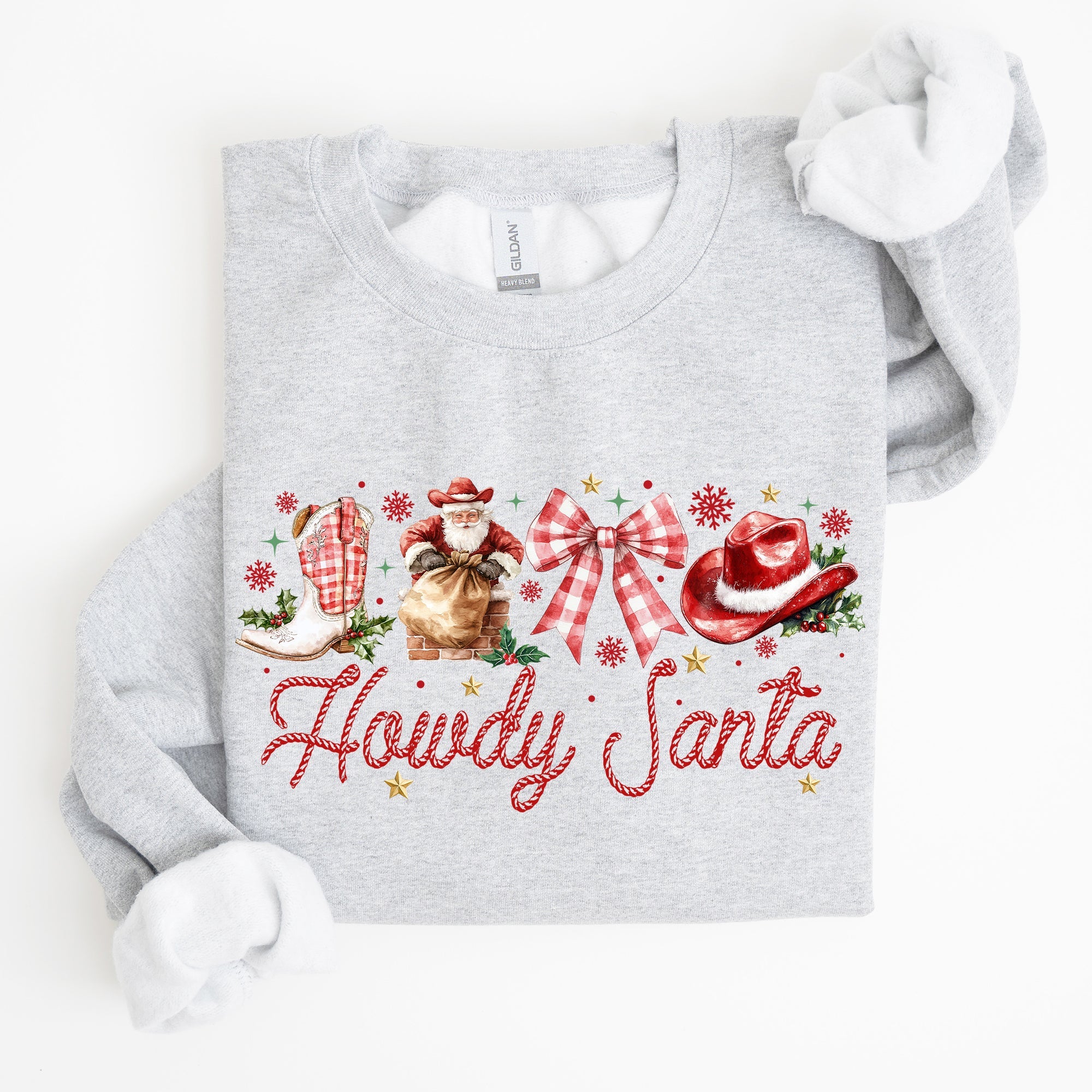Howdy Santa Retro Country Western Cowboy Ribbon Bows Christmas Xmas Graphic Sweatshirt