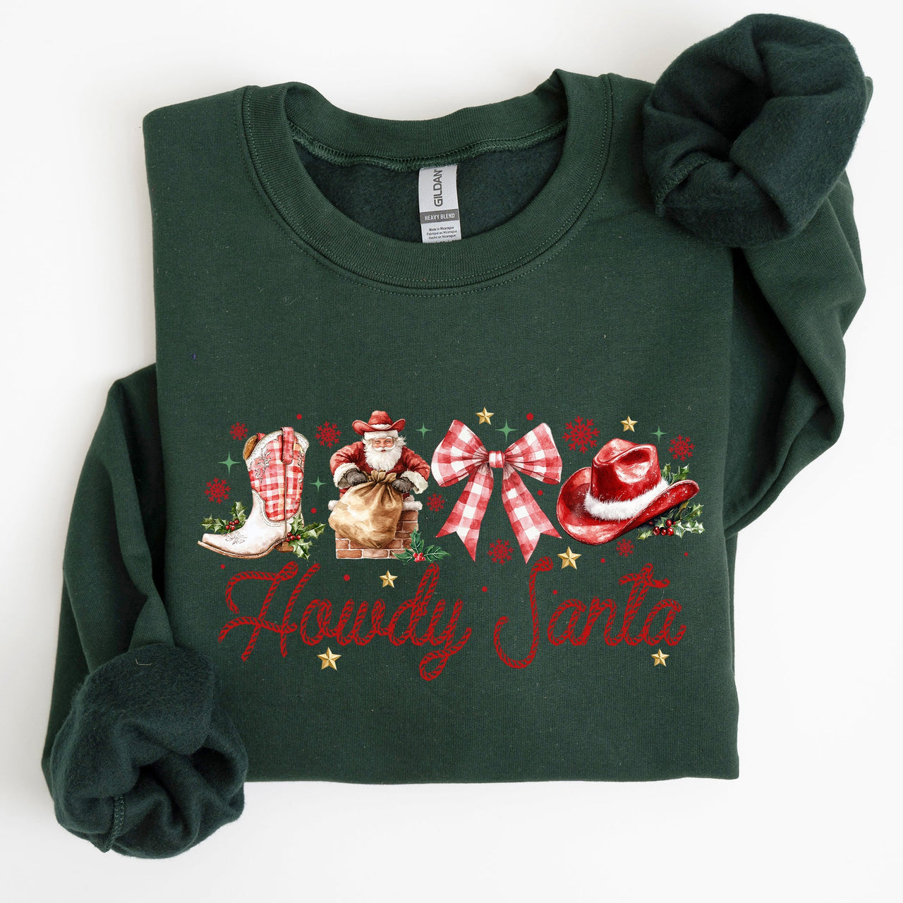 Howdy Santa Retro Country Western Cowboy Ribbon Bows Christmas Xmas Graphic Sweatshirt