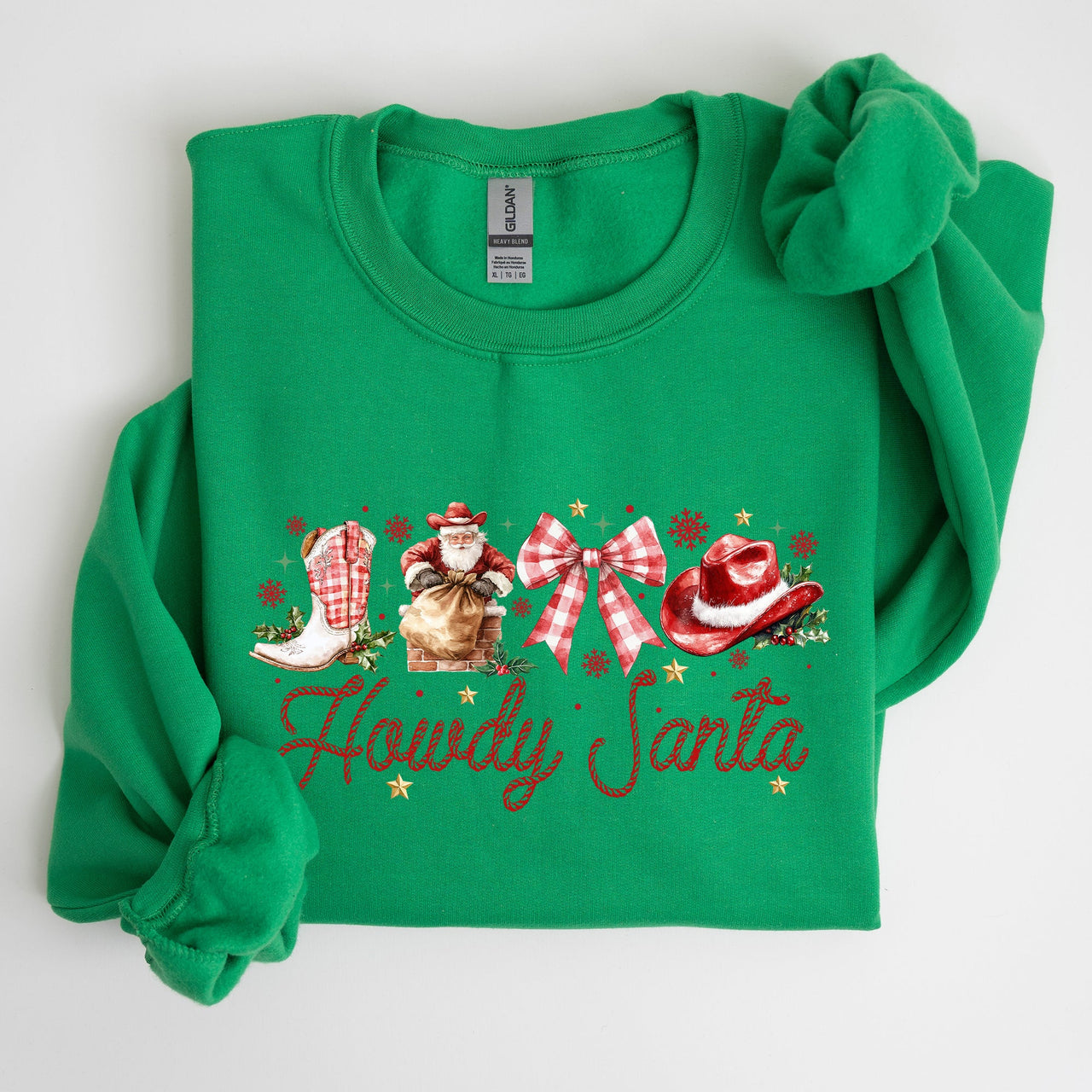 Howdy Santa Retro Country Western Cowboy Ribbon Bows Christmas Xmas Graphic Sweatshirt