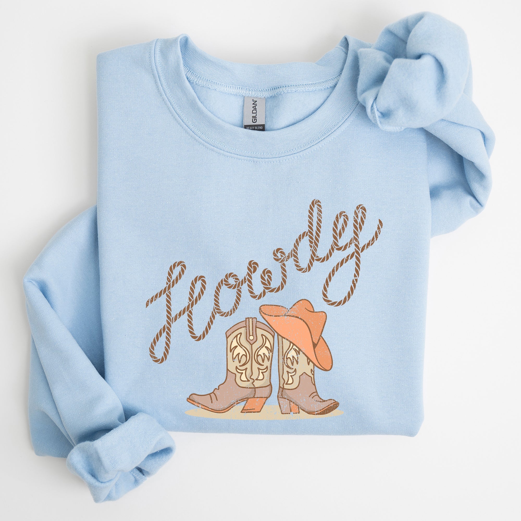 Howdy Cowboy Boots Western Country Cowgirl Rustic Rodeo Style Artsy Vintage Print Cozy Fleece Sweatshirt