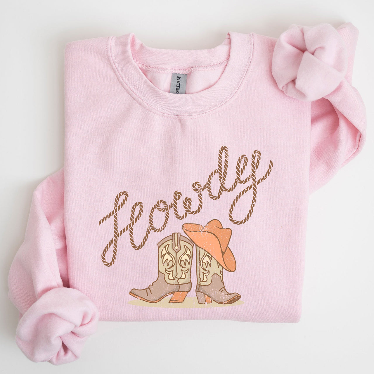 Howdy Cowboy Boots Western Country Cowgirl Rustic Rodeo Style Artsy Vintage Print Cozy Fleece Sweatshirt