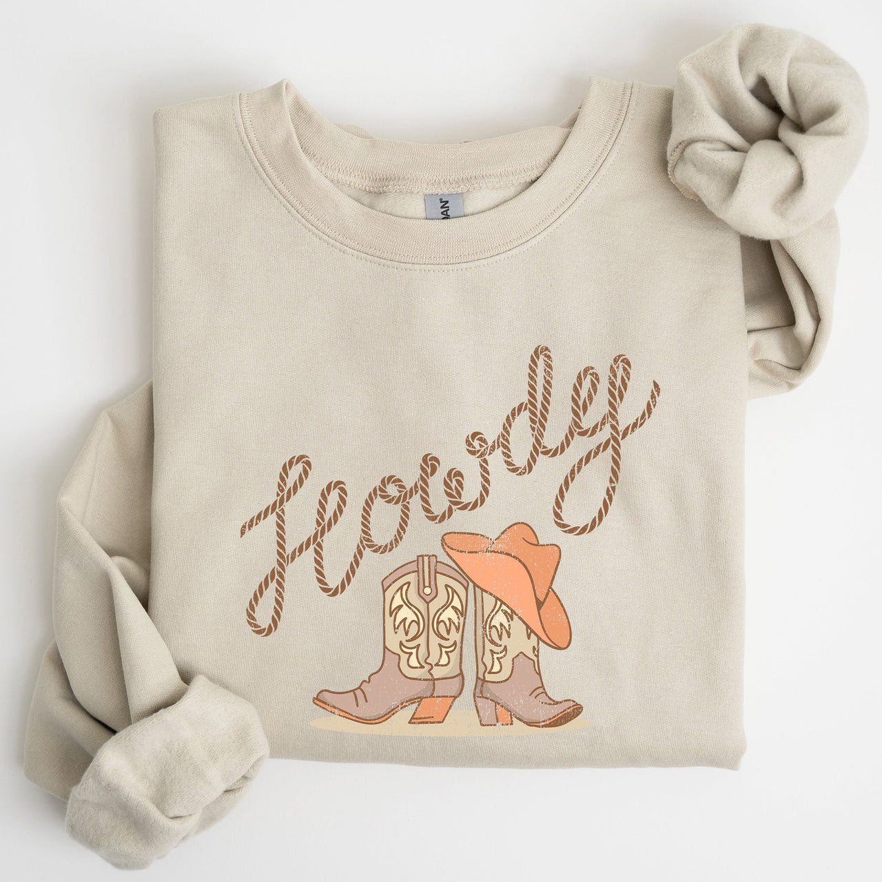 Howdy Cowboy Boots Western Country Cowgirl Rustic Rodeo Style Artsy Vintage Print Cozy Fleece Sweatshirt