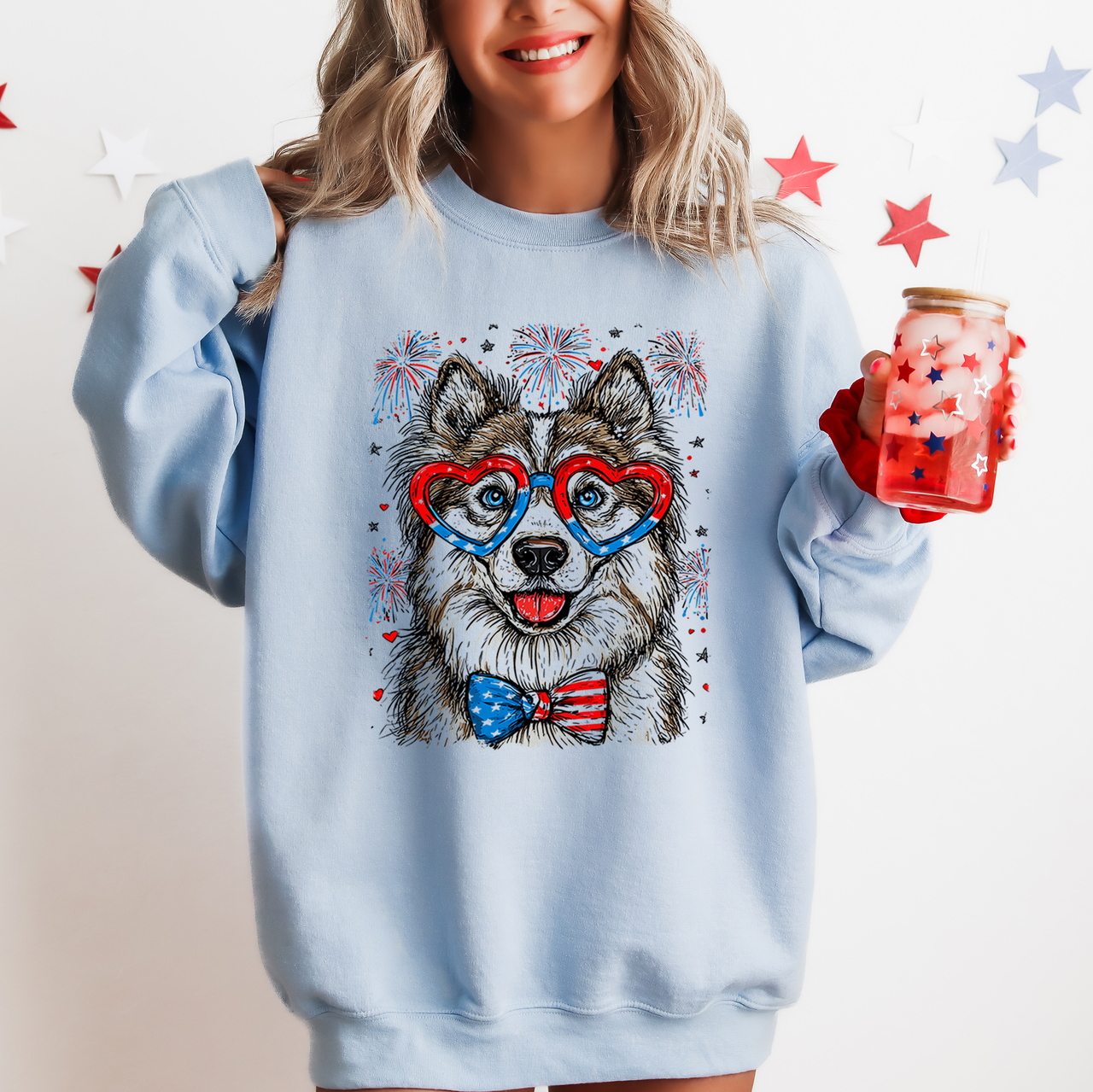 Husky Patriotic Dog USA American Flag Fourth of July Pride Pet Lover All-American Sweatshirt