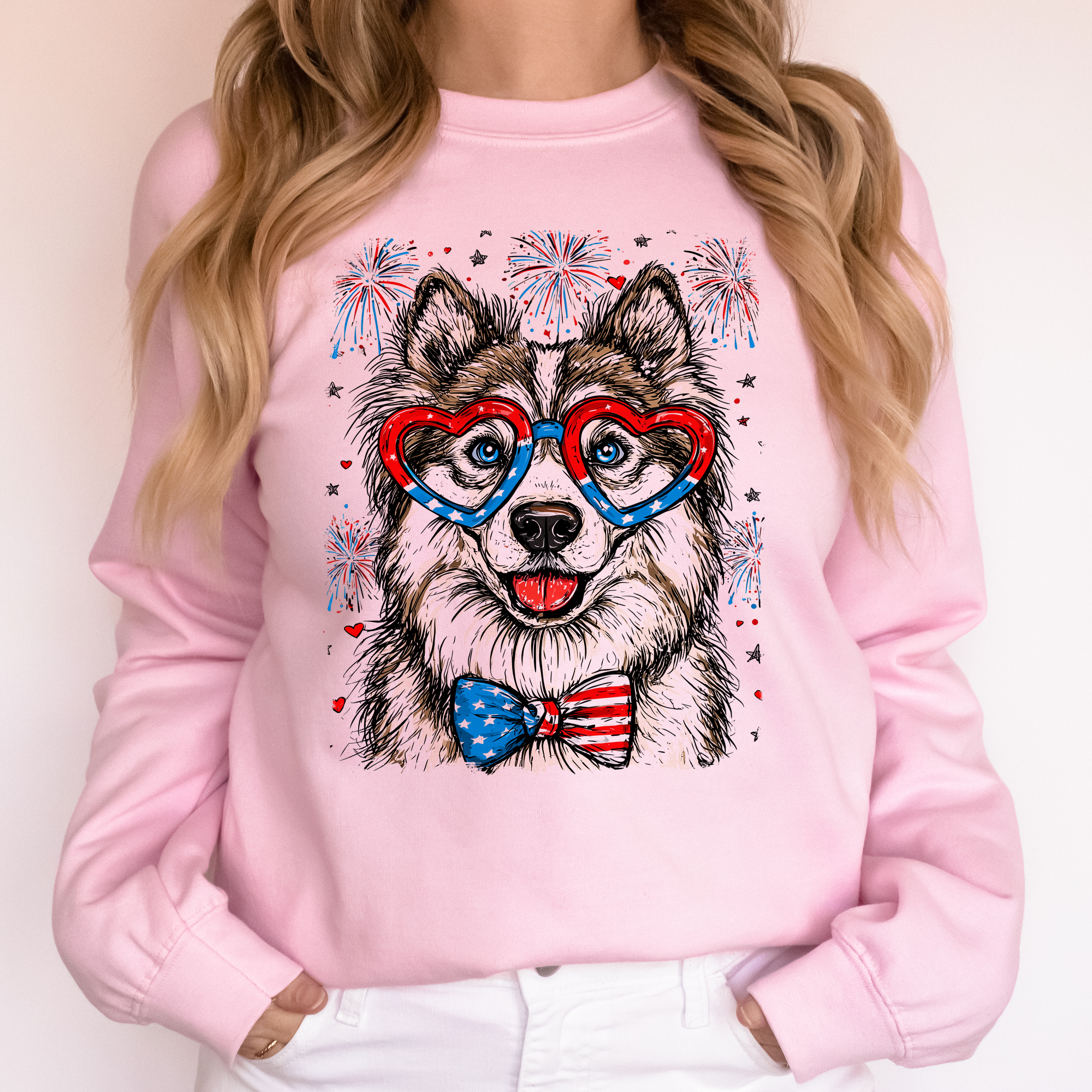 Husky Patriotic Dog USA American Flag Fourth of July Pride Pet Lover All-American Sweatshirt