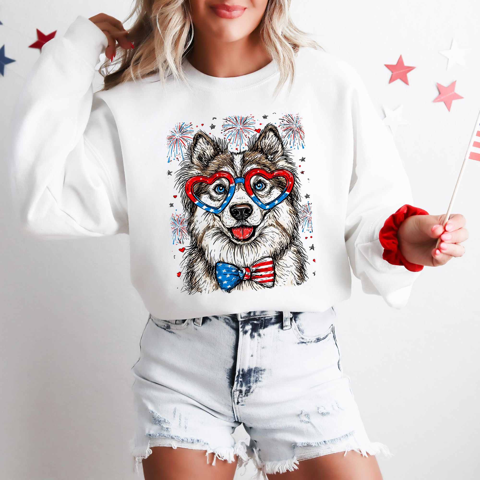 Husky Patriotic Dog USA American Flag Fourth of July Pride Pet Lover All-American Sweatshirt