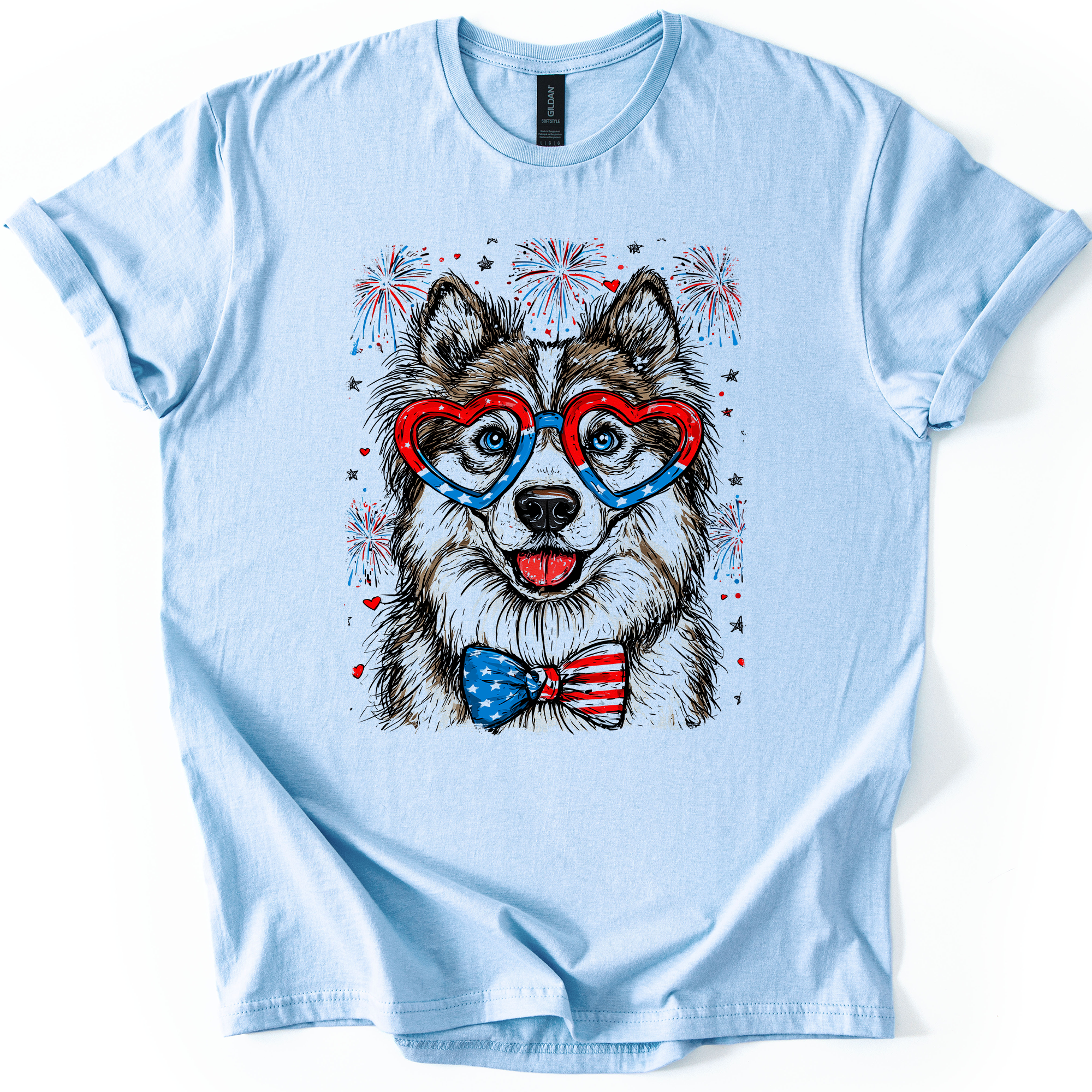 Husky Patriotic Dog USA Flag Fourth Of July Celebration For Pet Lovers Graphic Tee
