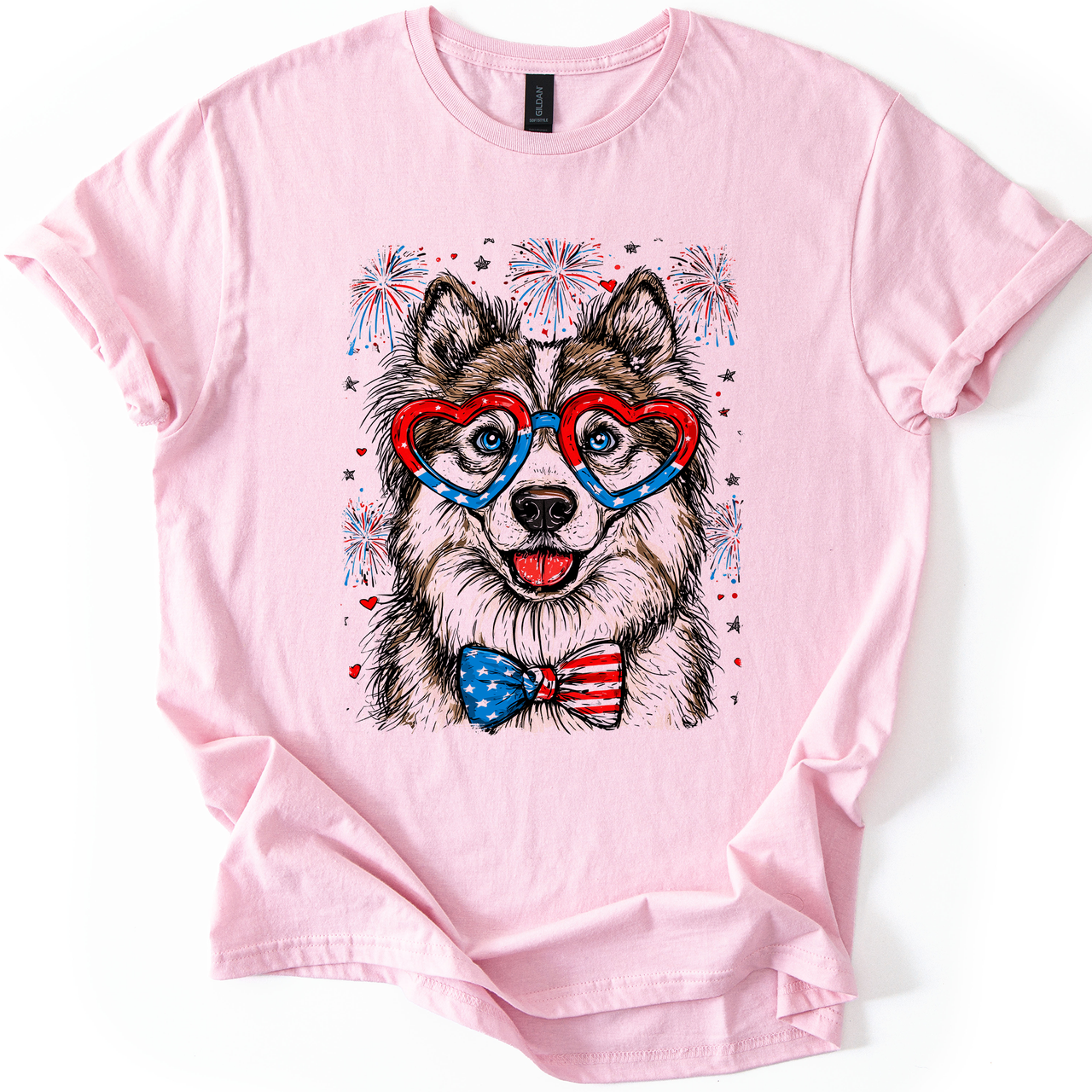 Husky Patriotic Dog USA Flag Fourth Of July Celebration For Pet Lovers Graphic Tee