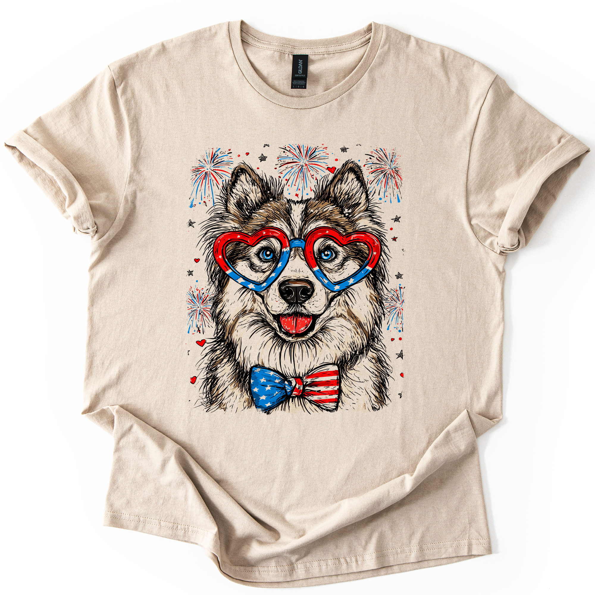 Husky Patriotic Dog USA Flag Fourth Of July Celebration For Pet Lovers Graphic Tee