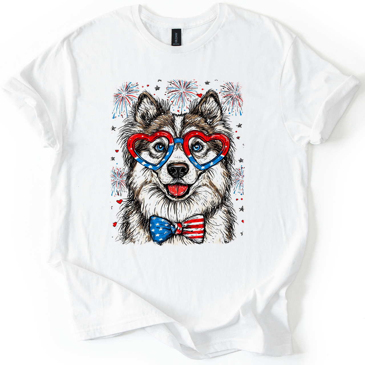 Husky Patriotic Dog USA Flag Fourth Of July Celebration For Pet Lovers Graphic Tee