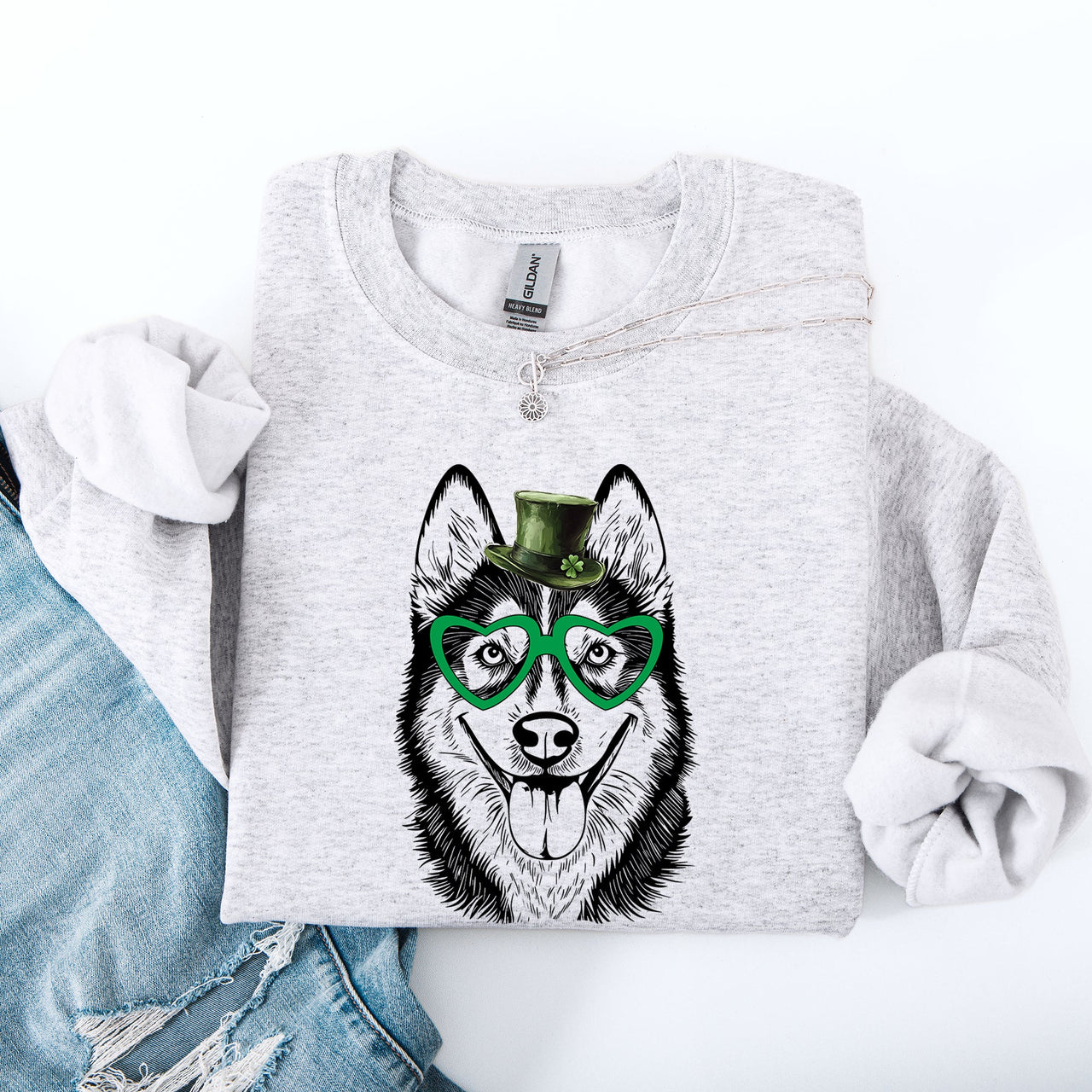 Husky Adorable Dog St Patrick's Day Lucky Irish Whimsical Festive Classic Sweatshirt