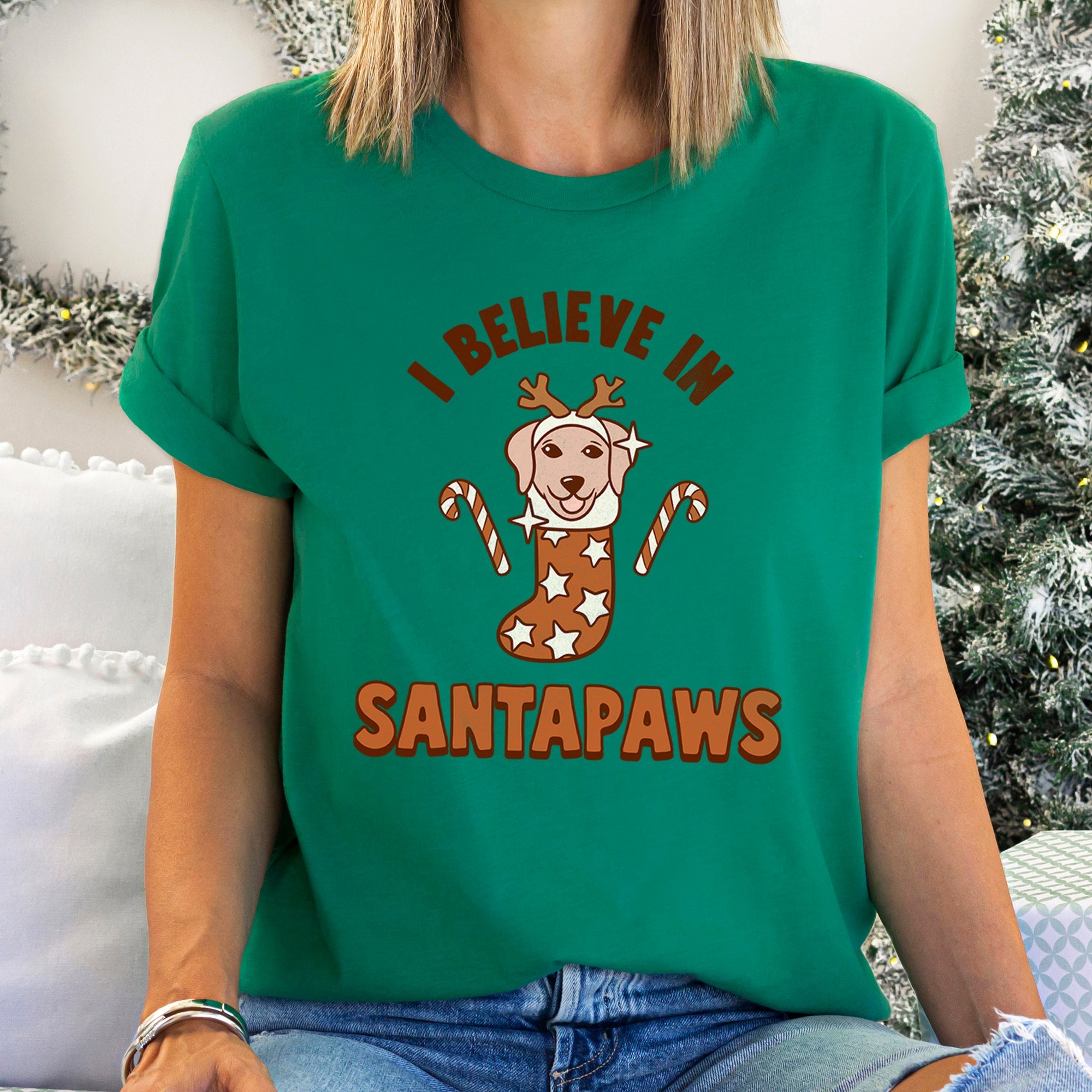 I Believe In Santa Dog Lover Pets Christmas Holiday Cheer For Dog Lovers Graphic Tee