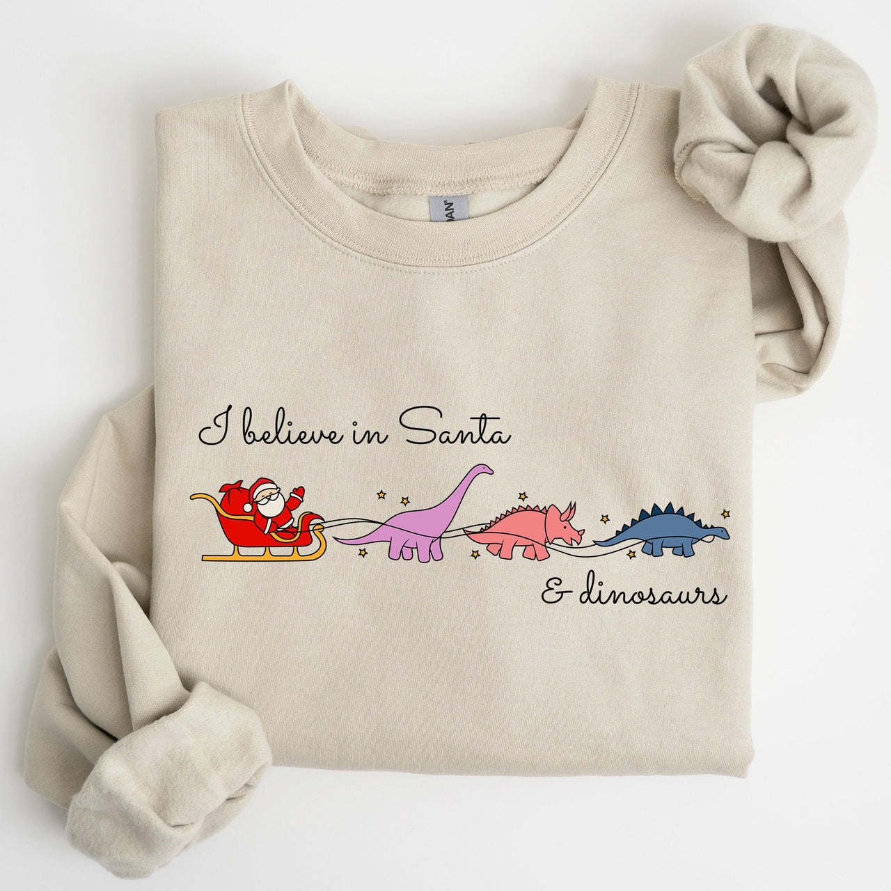 I Believe In Santa And Dinosaurs Sleigh Reindeer Christmas Holiday Cheer Sweatshirt