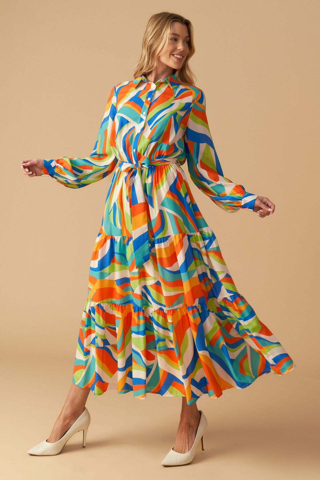 GLAM ATTITUDE WOVEN MIDI SHIRT DRESS
