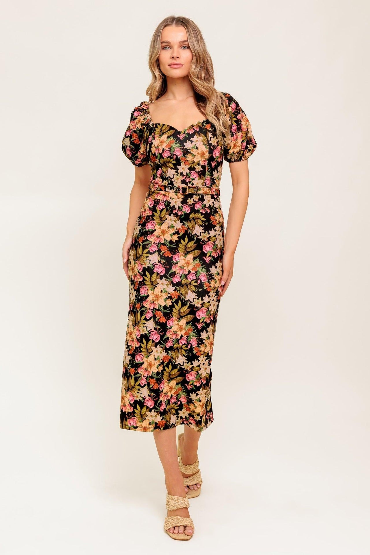 SWEET AT HEART WOVEN MIDI DRESS