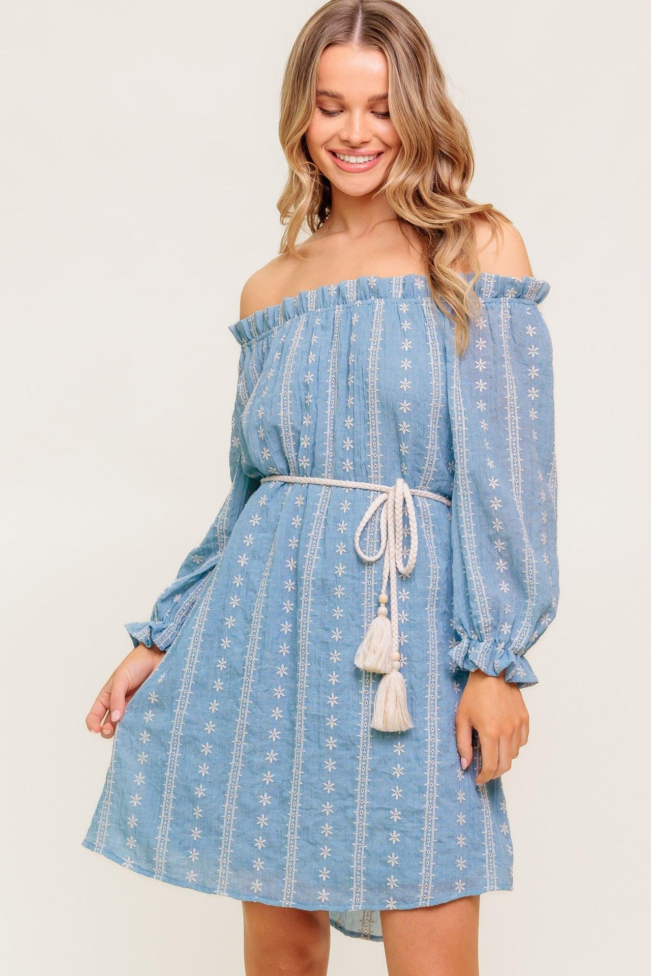 NO MORE CLOUDY SKIES WOVEN MINI DRESS