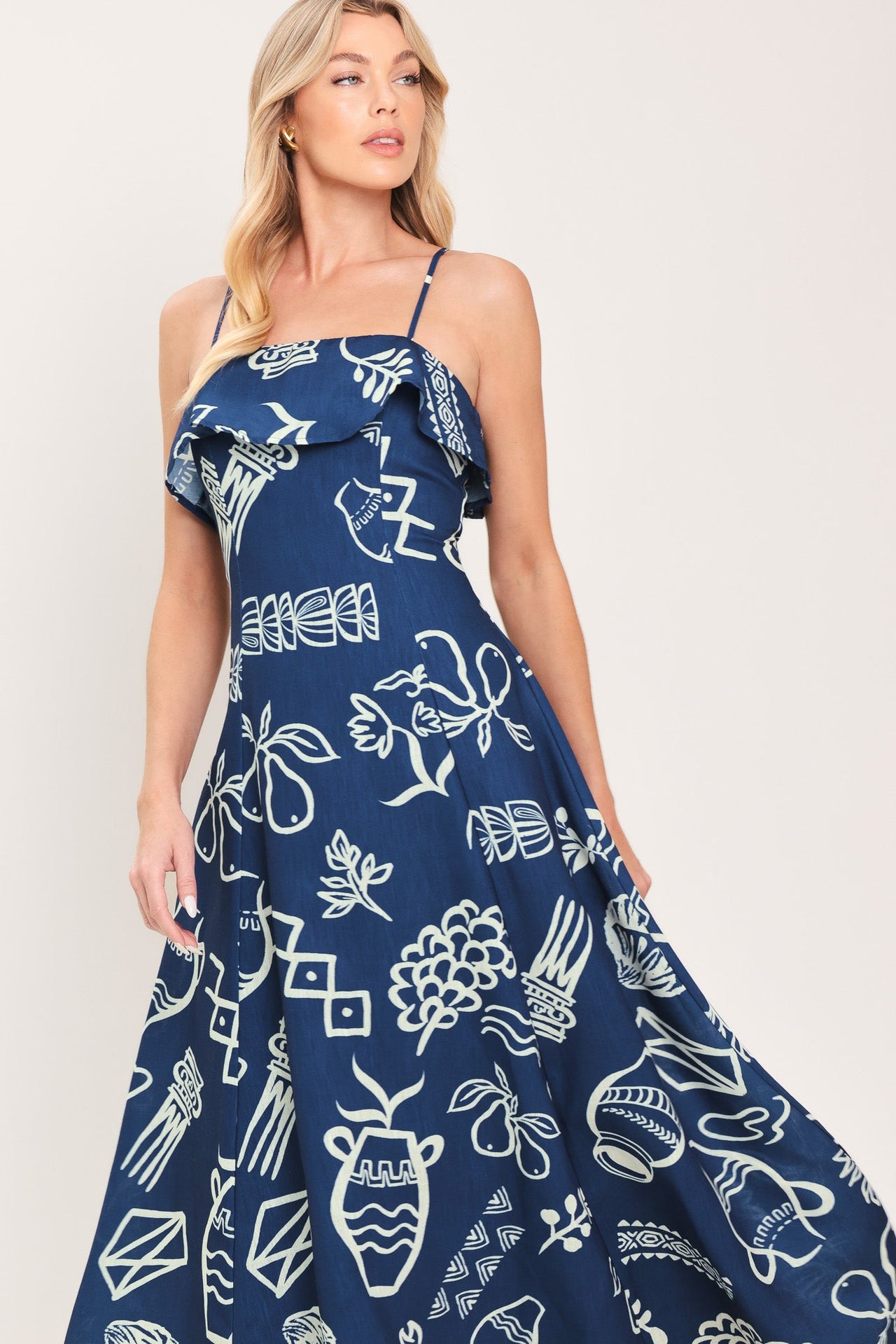 COASTAL SKETCH WOVEN MIDI DRESS