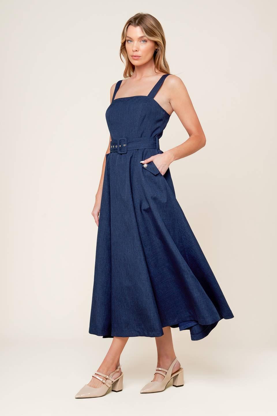 RAULAND NAVY WOVEN MIDI DRESS