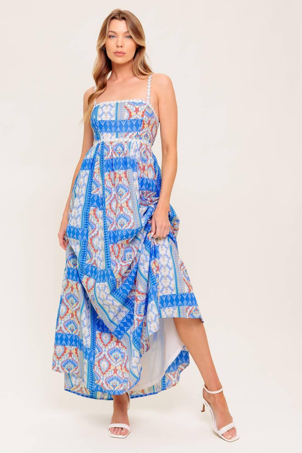 LASTING MAGIC BLUE WOVEN MAXI DRESS