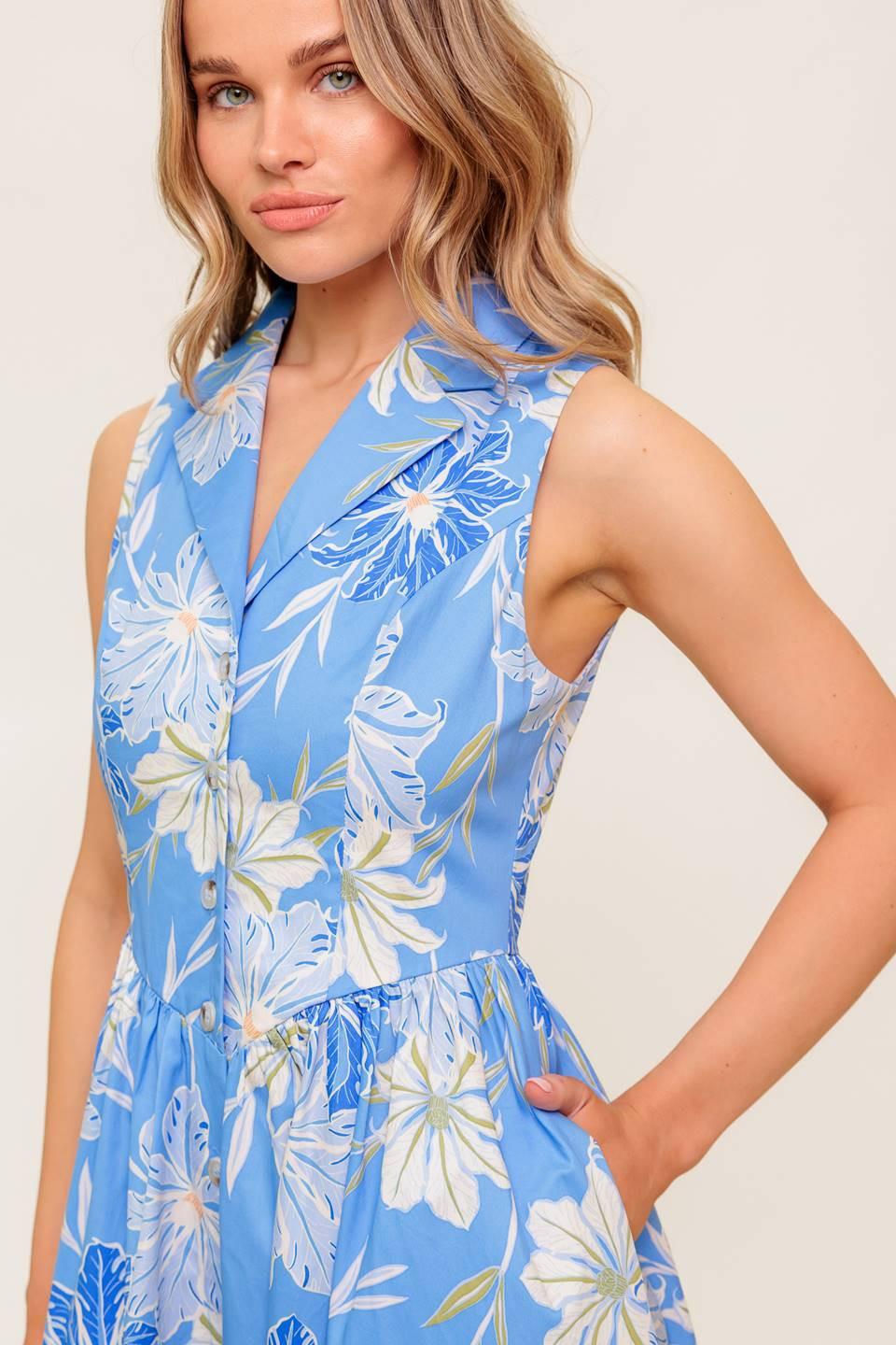 FERN WHISPER BLUE WOVEN MIDI DRESS