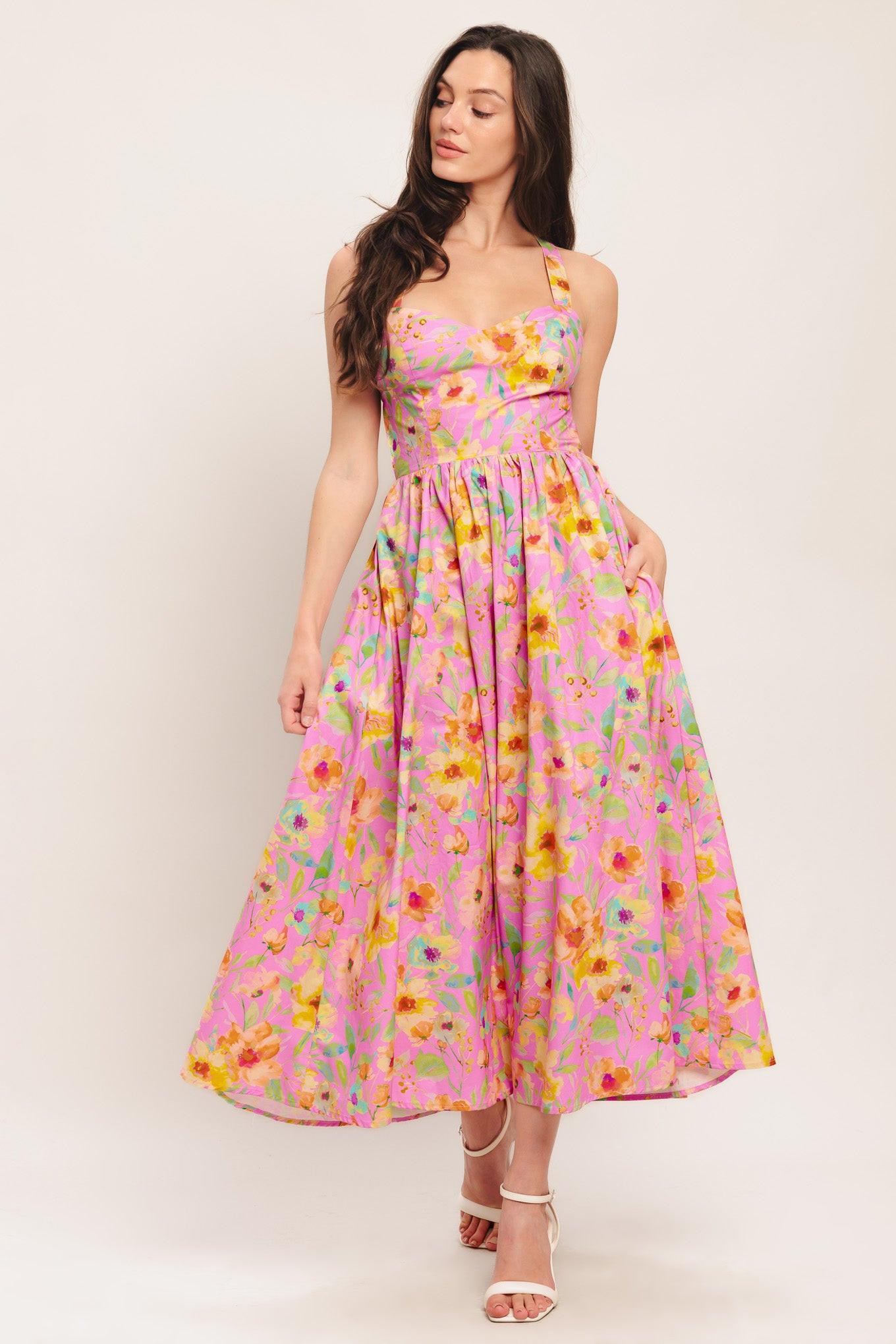 ROSY DAYDREAM WOVEN MIDI DRESS