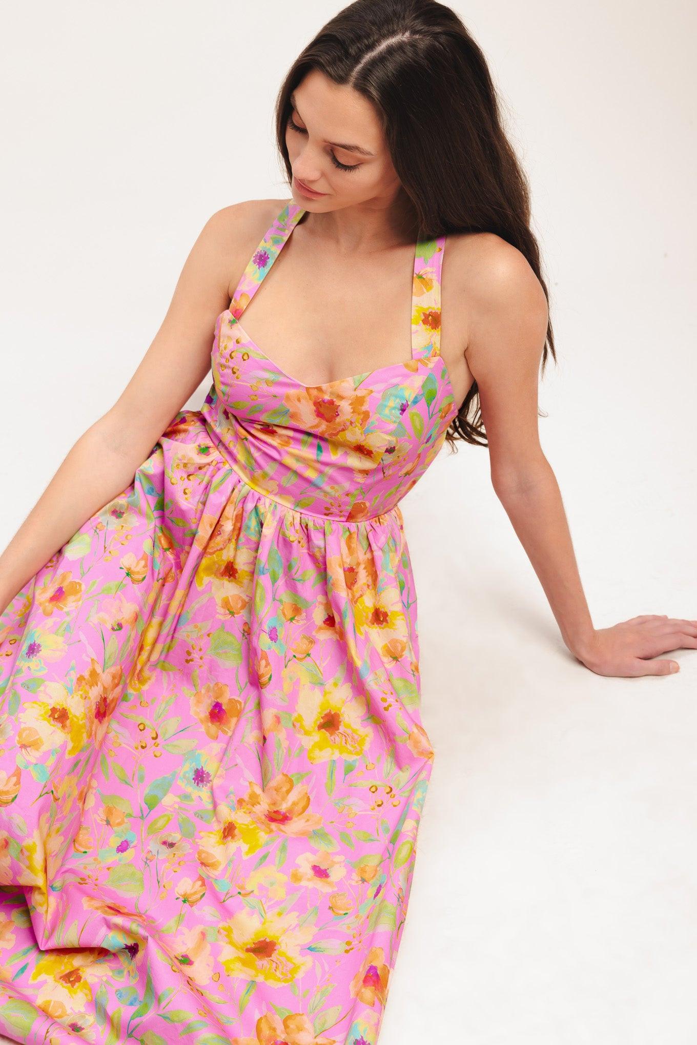 ROSY DAYDREAM WOVEN MIDI DRESS