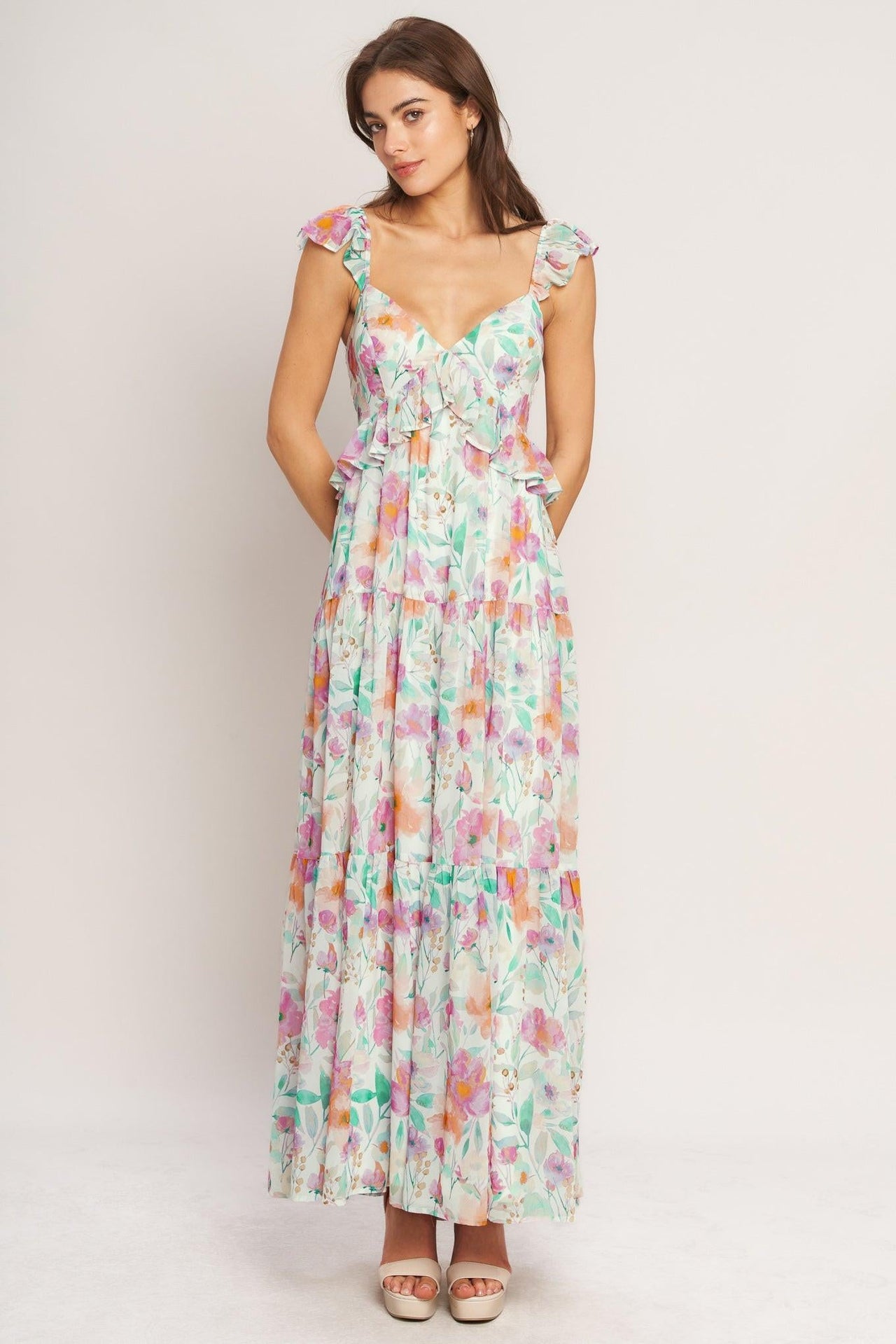HEAVENLY BLOSSOM WOVEN MAXI DRESS