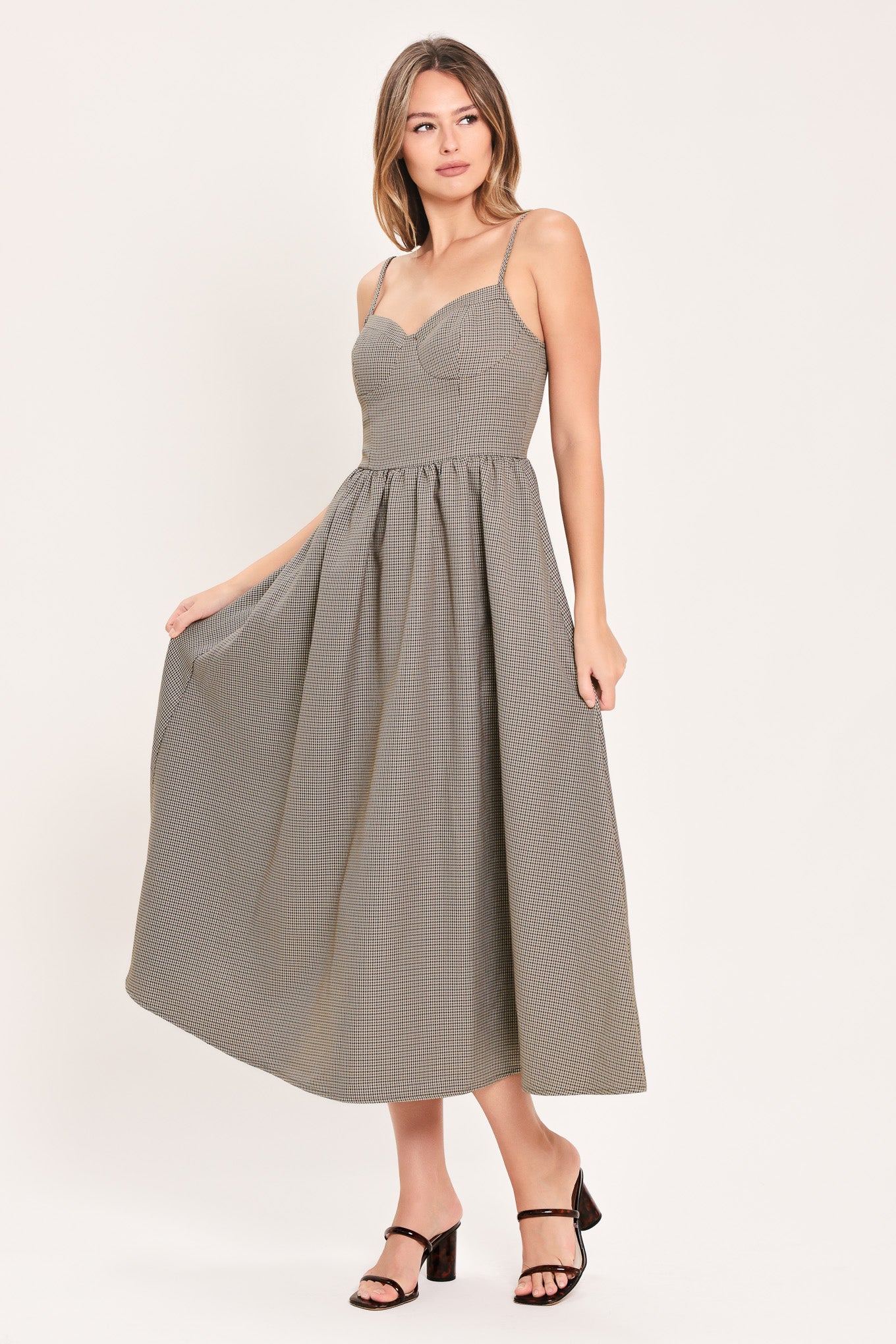 WHERE HEARTS WANDER PLAID WOVEN MIDI DRESS