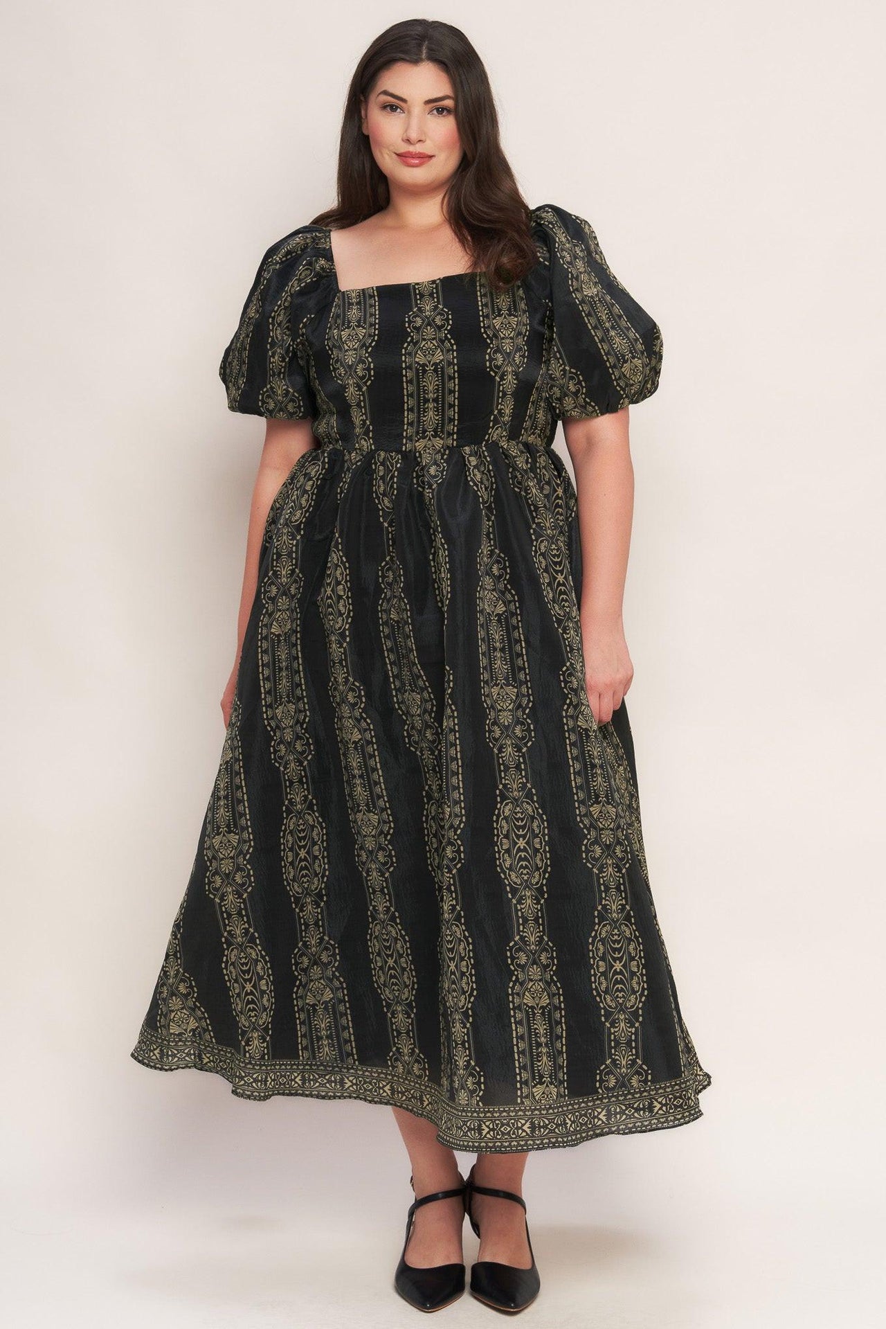 VINTAGE SQUARE WOVEN MIDI DRESS