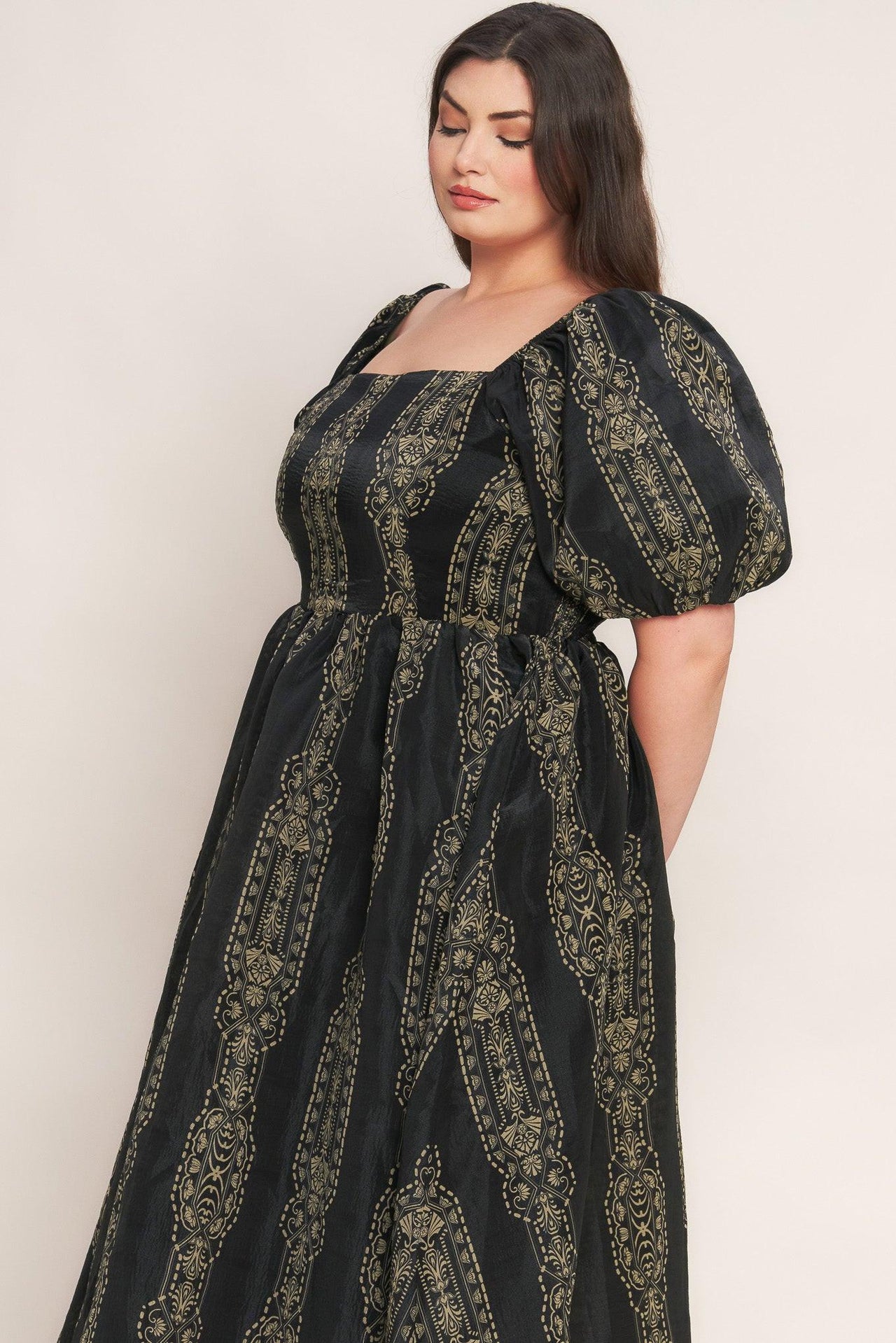 VINTAGE SQUARE WOVEN MIDI DRESS