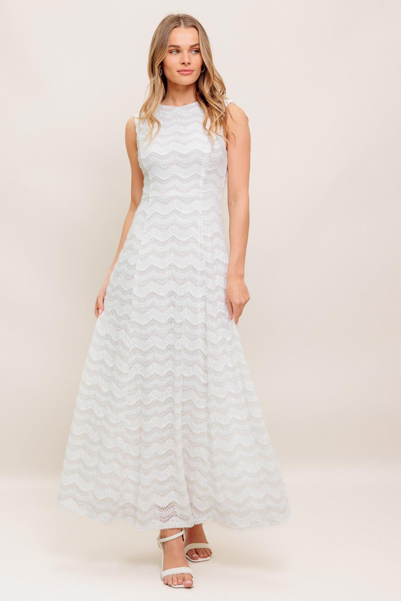 HEARTFELT CREAM WOVEN LACE ANKLE DRESS